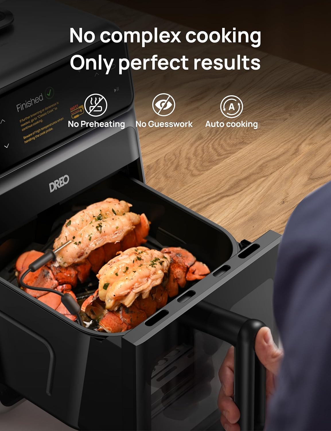 Dreo ChefMaker Combi Fryer, Cook like a pro with just the press of a button, Smart Air Fryer Cooker with Cook probe, Water Atomizer, 3 professional cooking modes, 6 QT