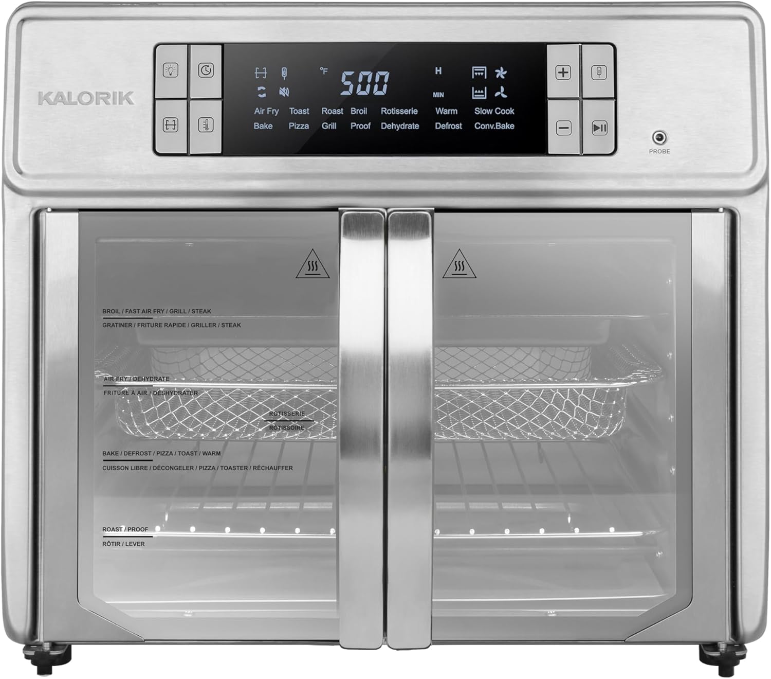 Kalorik Air Fryer Oven MAXX Series 26-Quart Flex Trio with Digital Controls Easy-View Door and 14 Cooking Presets, Converts into Dual 13 Quart Air Fryers, 1700-Watts, Stainless Steel