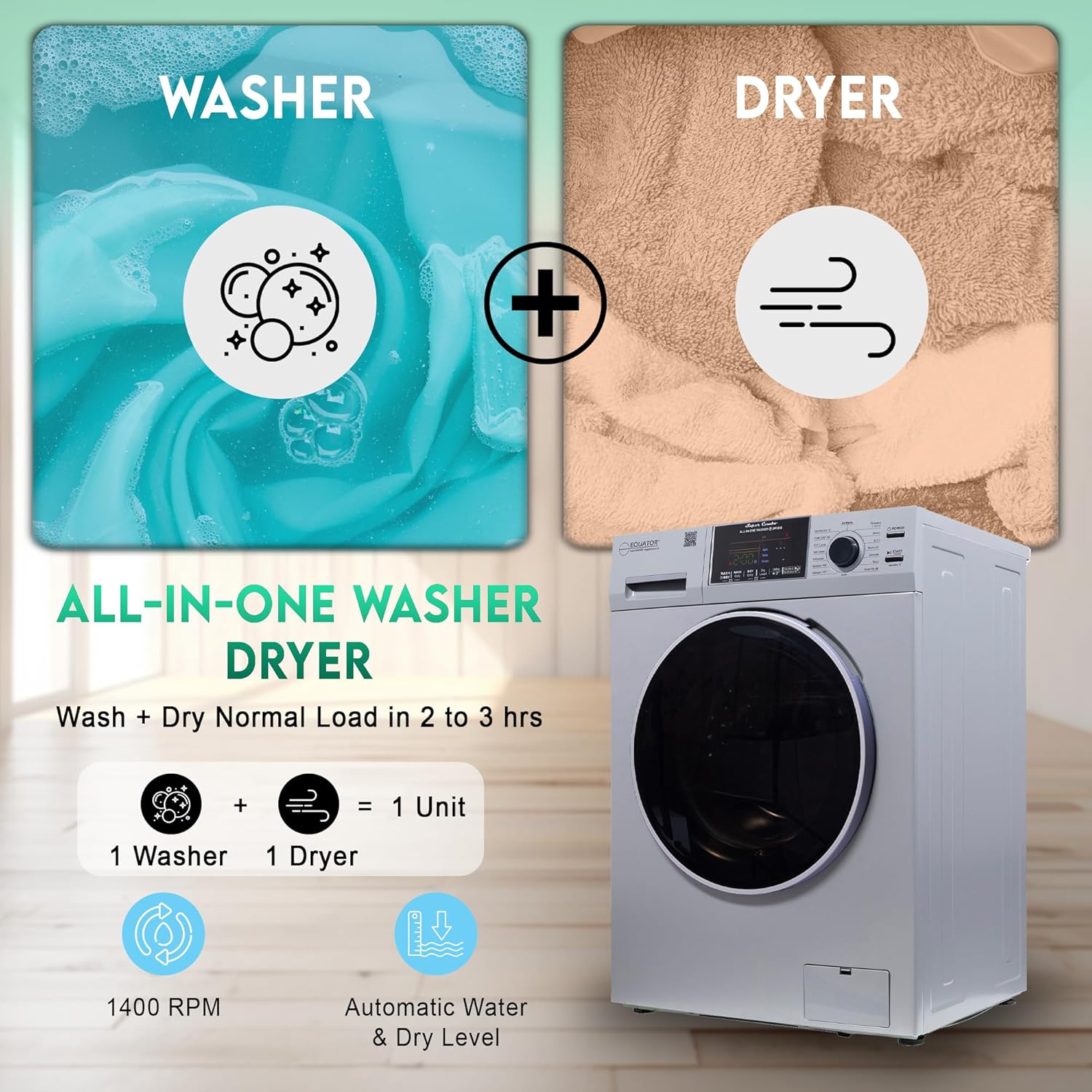 Equator All-in-One 4600 Washer Dryer VENTLESS/VENTED PET Cycle 1.62cf/15lbs 110V (Silver)