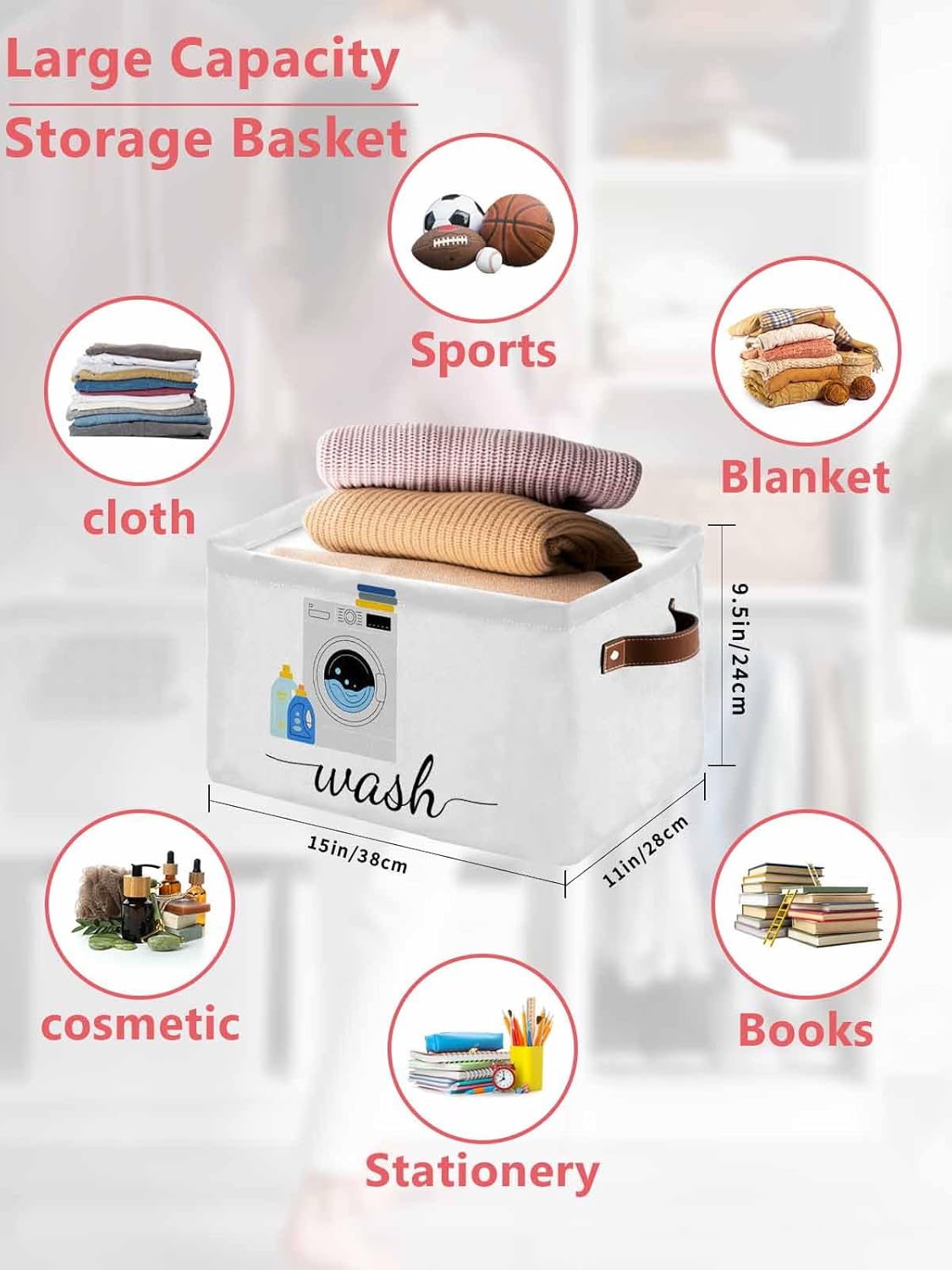 2 Pack Large Storage Baskets Bins Laundry Room Collapsible Storage Box Laundry Organizer for Closet Shelf Nursery Kids Bedroom Washing Machine Wash Daily Activities