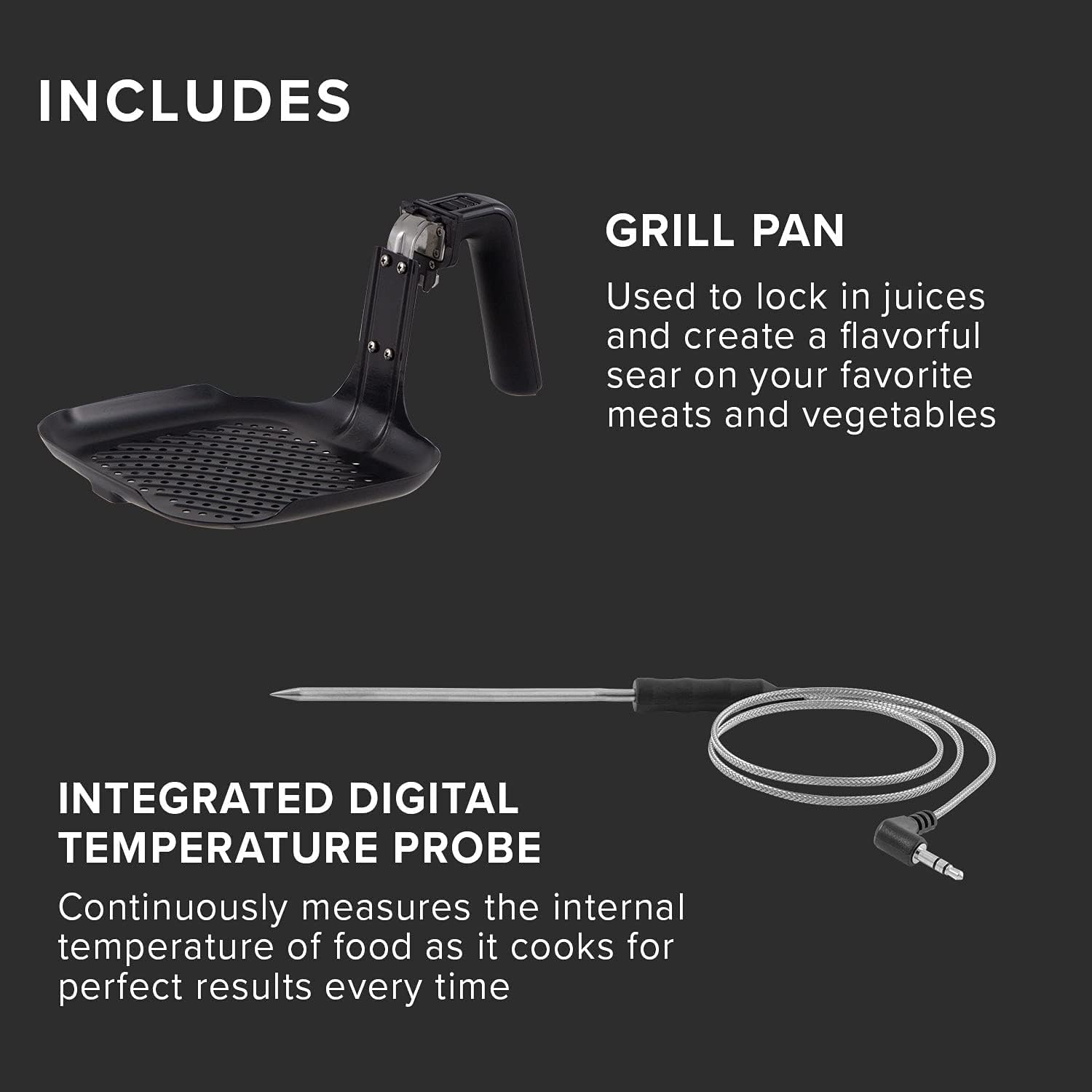 Nuwave Brio 6-Quart Healthy Digital Smart Air Fryer with Probe One-Touch Digital Controls, Advanced Cooking Functions, Removable Divider Insert & Grill Pan (NEW ACCESSORY),Black