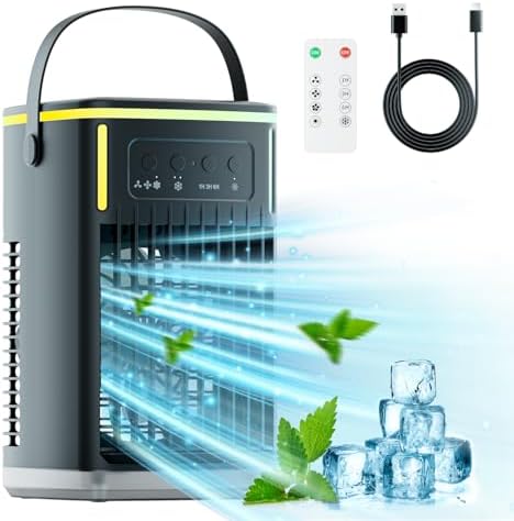 Portable Air Conditioners,Air Cooler Evaporative Personal,1500ML Cooling fan Air Conditioner with Remote,3 Wind Speed & 7 LED Light,3 Cool Mist& 2-8H Timer, Portable for Room Office Camping