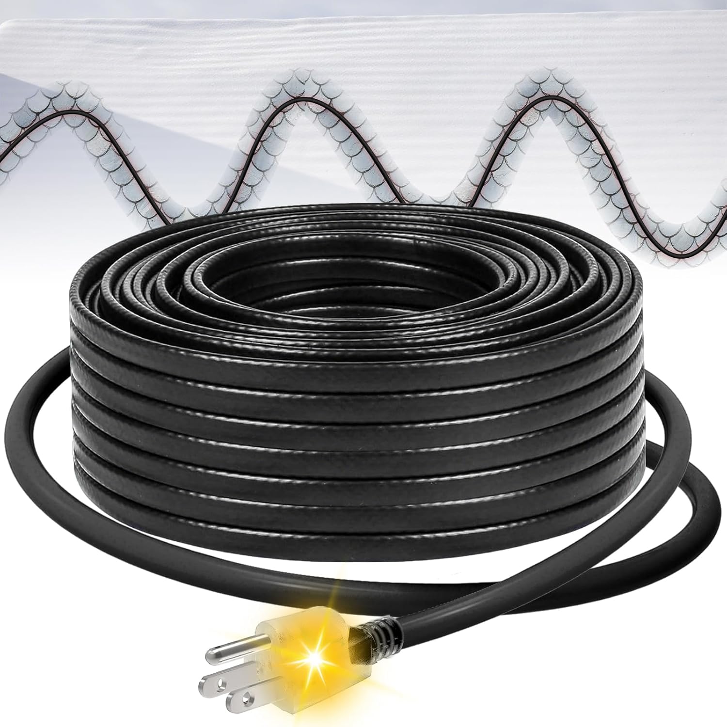 MAXKOSKO Gutter Heater for Roof Snow Melting, Self Regulating Heating Cable with 6 ft Lighted Plug, 120 V 8 w/ft, 100 ft Heating Cable