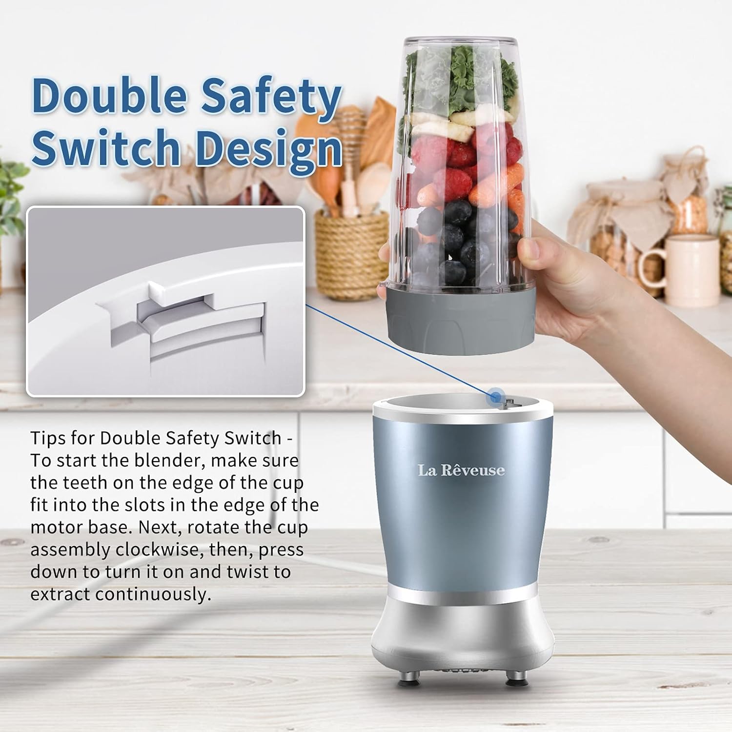 La Reveuse 250W Smoothie Blender (Pearl Blue) + La Reveuse Small Food Chopper (Silver)