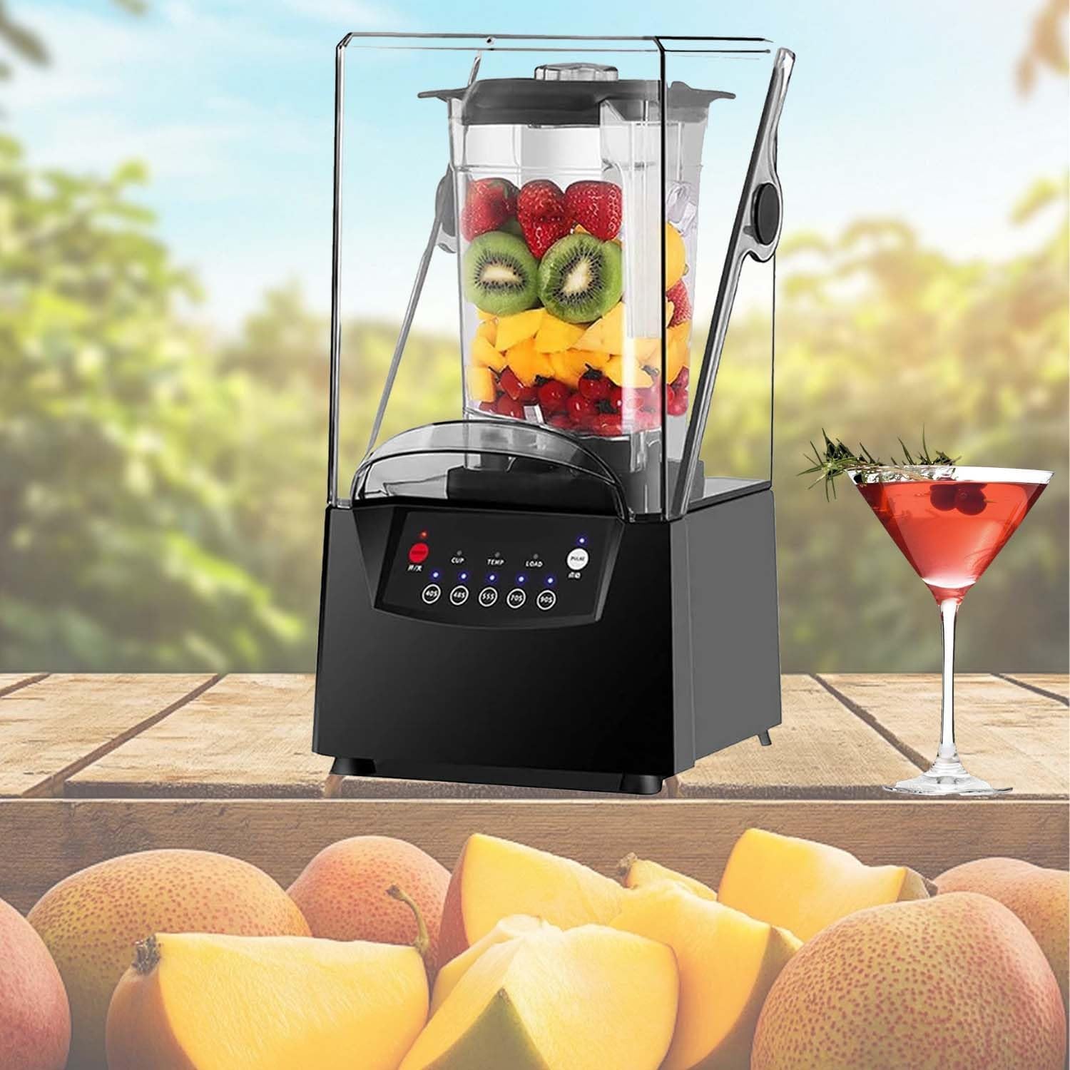 Commercial Blender 2200W High Power - 2L Capacity Silent Smoothie Blender with Hood, 17000 RPM Ice Crusher with Smart Touch Screen Suitable for Juice Bar, Casual Shop