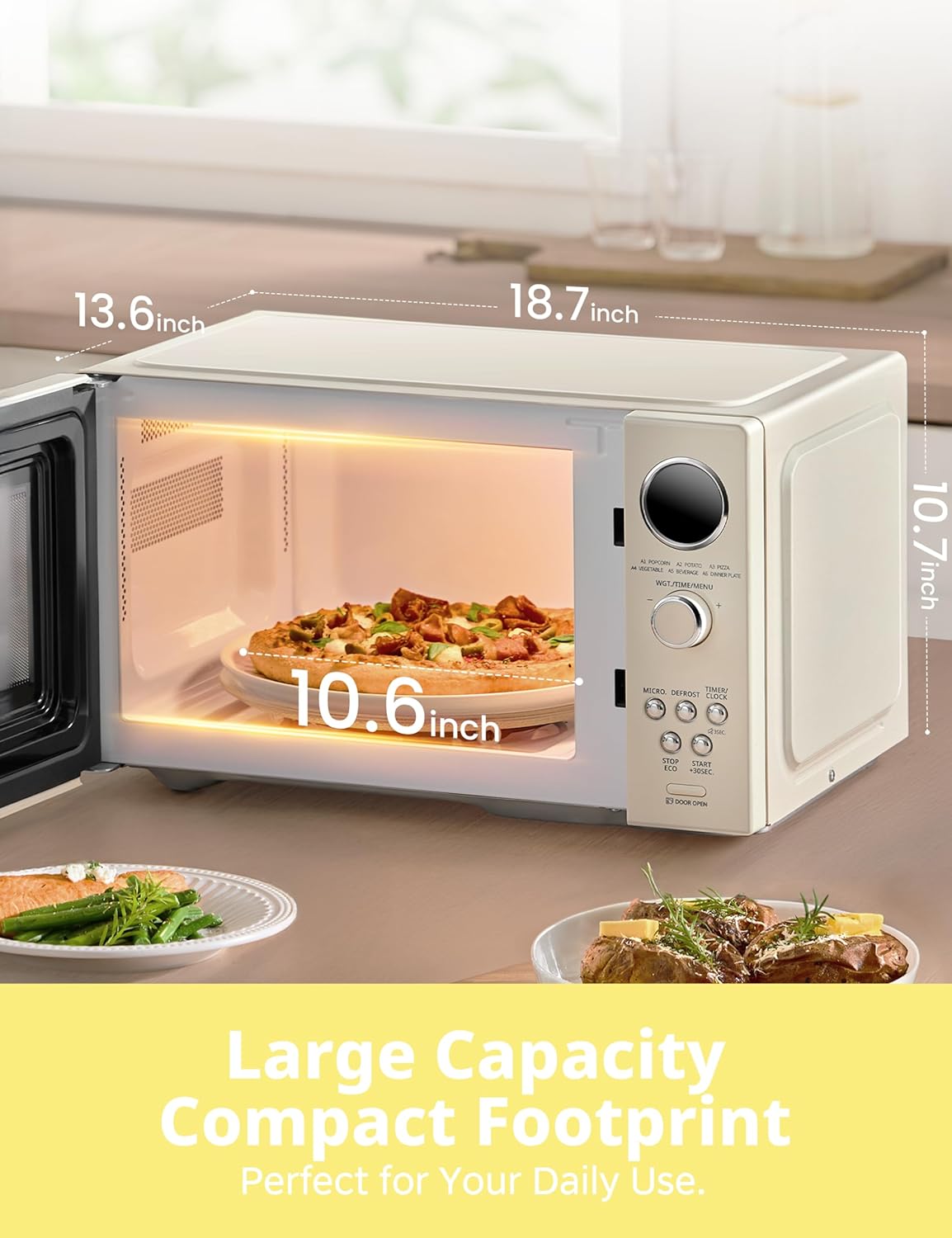 COMFEE' Retro Microwave Oven, Small Microwave with 6 Auto Menus, 0.9 cu.ft Countertop Compact Microwave with Multi-stage Cooking, Mute Function, LED digital, Apricot/900W, CMO-MMP02AA(AT)