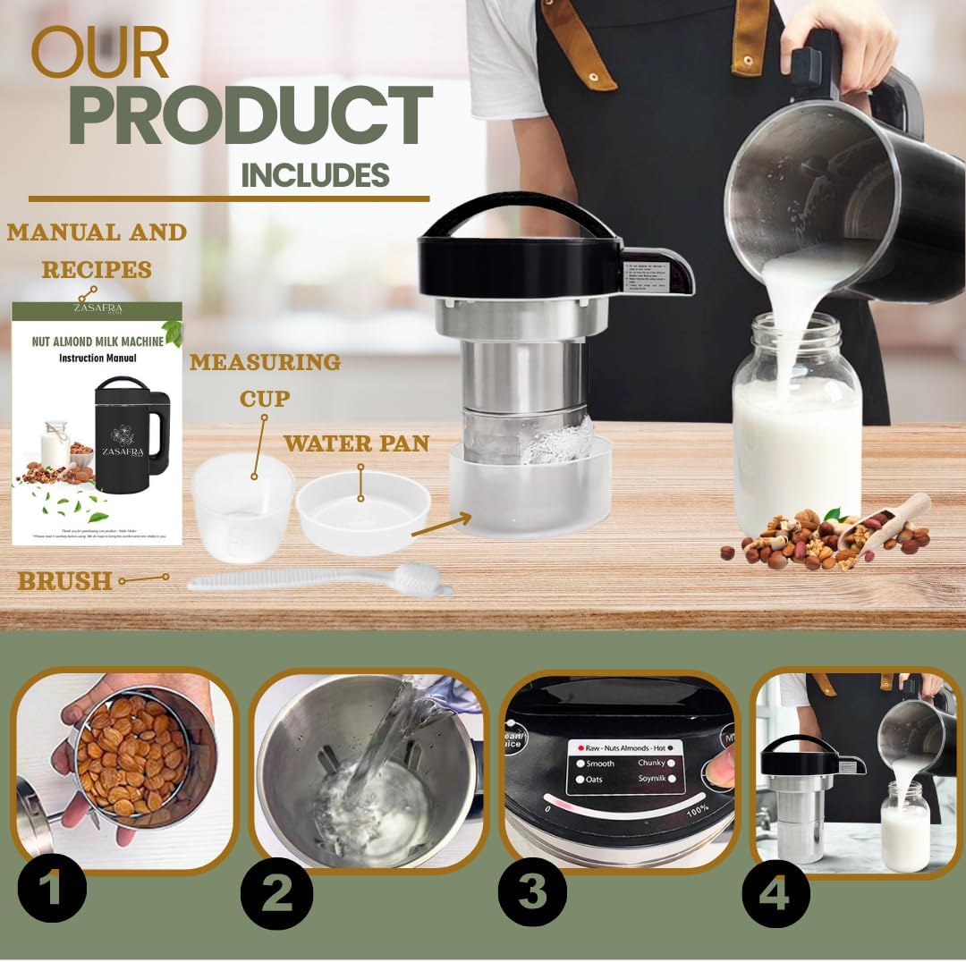 Nut Milk Maker Machine 50oz/1.5L Stainless Steel | 6-7 Cups Per Batch,7-IN-1 Appliance, Almond, Oat & Soy Milk Maker with Built-In Strainer -No Mesh Bags, Creamy Plant-Based Milks, Smoothies & Soups