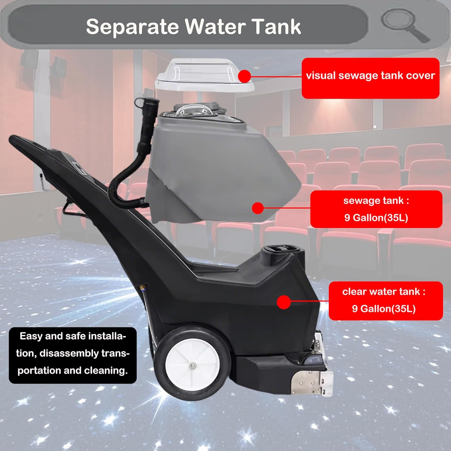 INTSUPERMAI Commercial Carpet Cleaning Machine Carpet Extractor Cleaner 3-in-1 Dry/Wet Cleaner Sofa Curtain Floor Cleaning Machine 70L Tank 110V