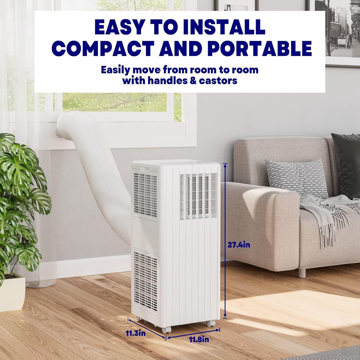 Portable Air Conditioners 8000 BTU, Remote Control AC Unit with 24H Timer, Low Noise & Energy Saving for Rooms Up to 350 Sq.Ft, Dorm, Office, Bedroom, Black & White