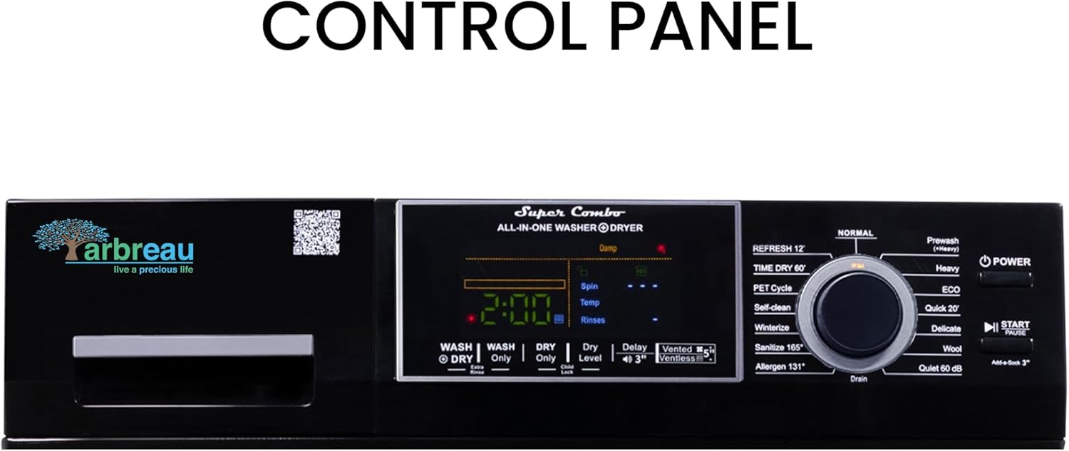 1.6 cu.ft. CONVERTIBLE Compact Combo Washer Dryer with Pet Cycle (Black)