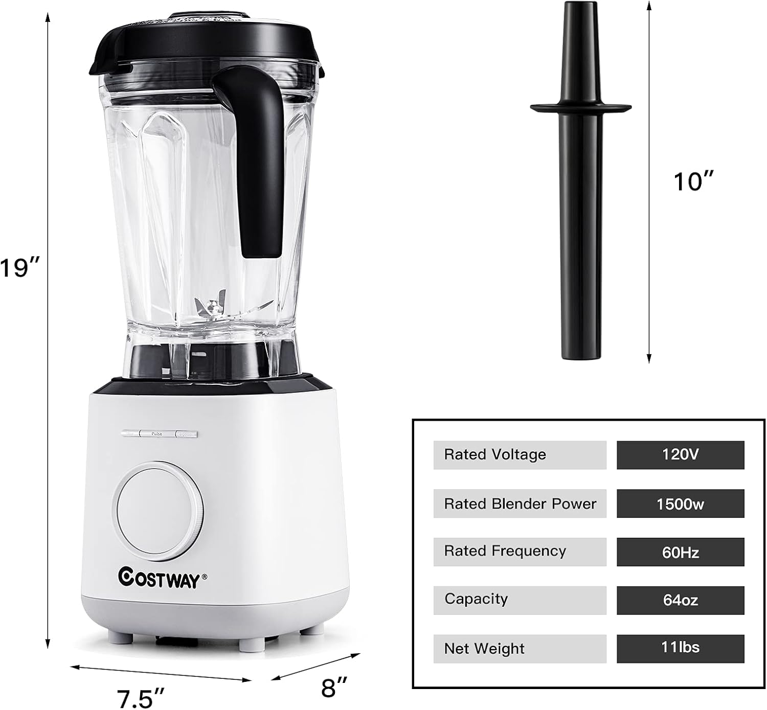 COSTWAY Professional Countertop Blender, 6 Pre-Setting Programs & 10 Speed Control, Smoothies Crushing Maker with 64oz Tritan BPA-Free Pitcher & Built-in Timer, Tamper, 1500W