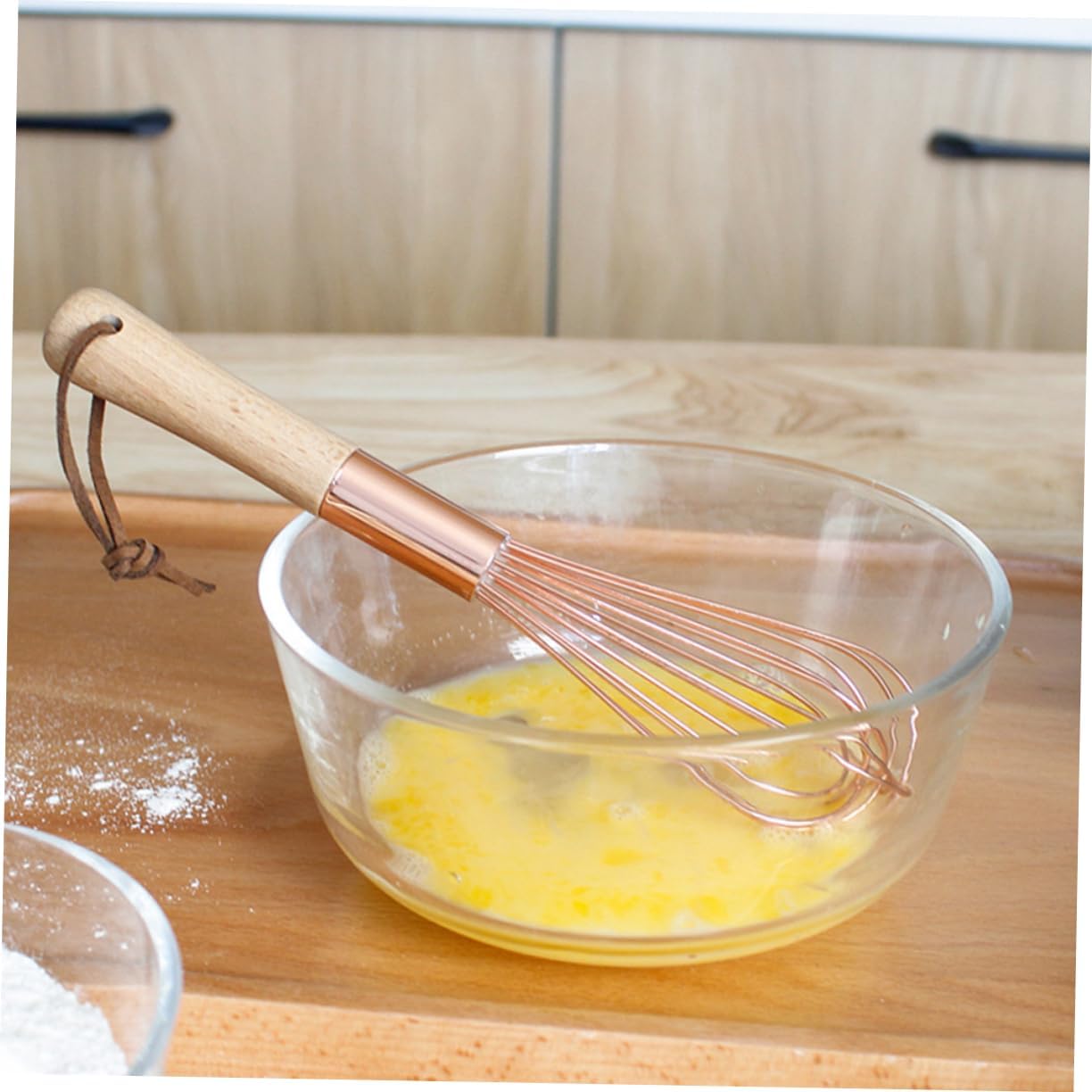 Manual Egg Beater Wood Handle Stainless Steel Egg Blender for Cooking Gadget