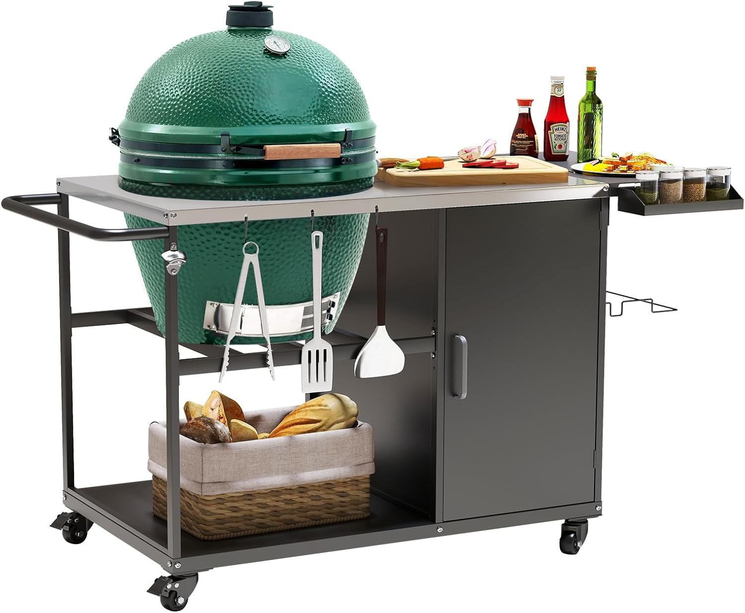 Big Green Egg Grill Cart,Heavy Metal Outdoor Grill Stand Prep Table with Wheels,Plenty of Storage,Grill Table for Big Green Egg and Kamado Joe Classic,Fits Small,Medium and Large Big Green Eggs