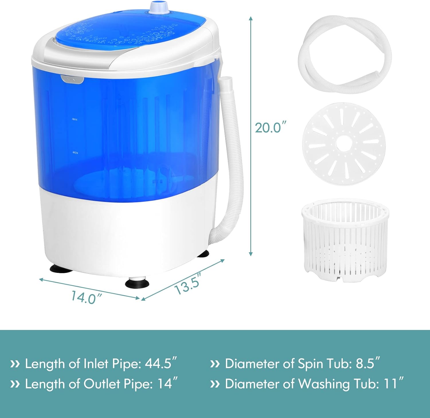 COSTWAY Mini Portable Washing Machine, 5.5 lbs Washing Capacity, Compact Laundry Washer with Durable Design, Single Tub, Rotary Controller, Small Washer Machine for Home Apartment Dorms and RV, Blue