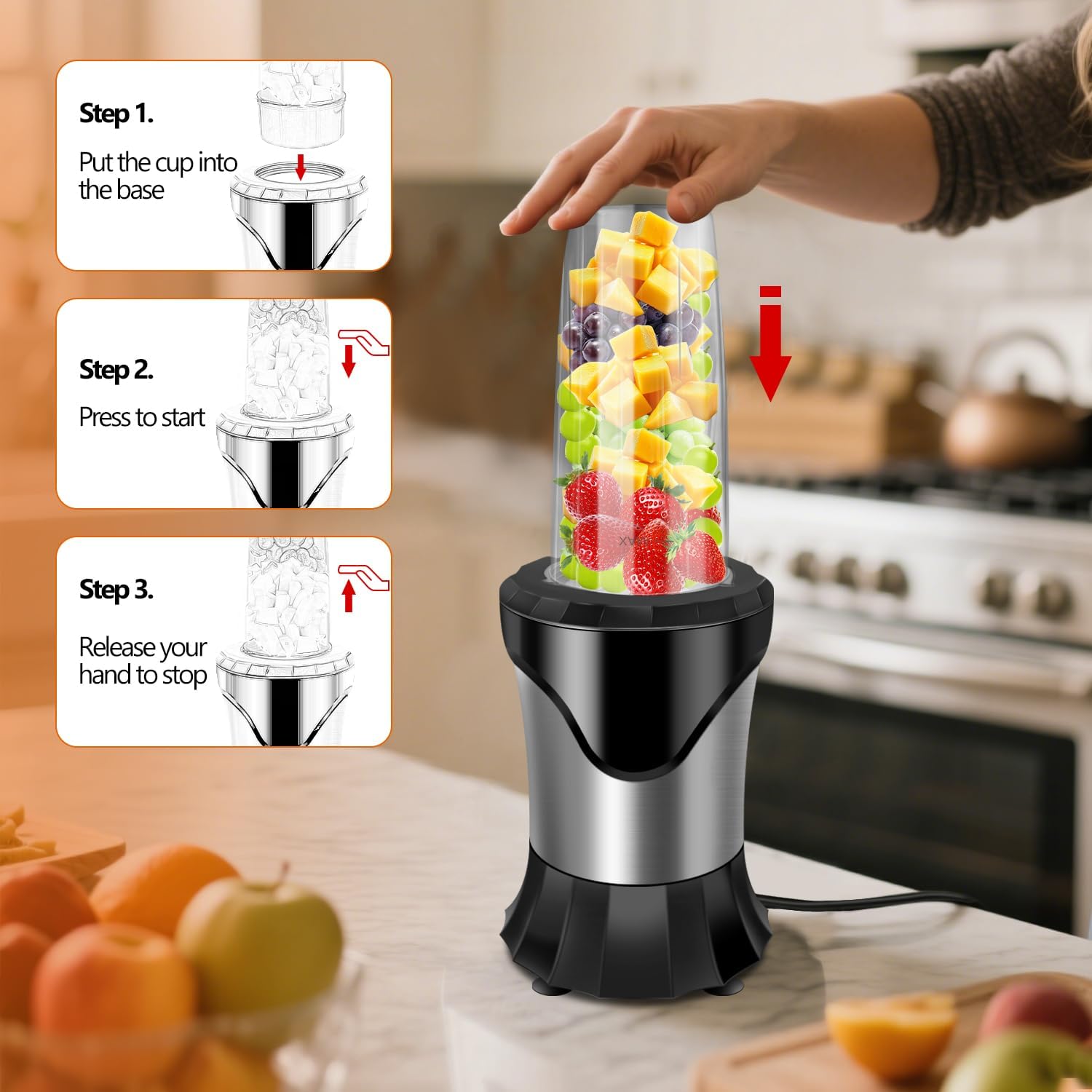 900W Blender for Smoothies, Personal Blender for Shakes and Ice Crushing for Kitchen with 3 Portable Cups, Single Serve Smoothies Maker for Juices, Frozen Drinks
