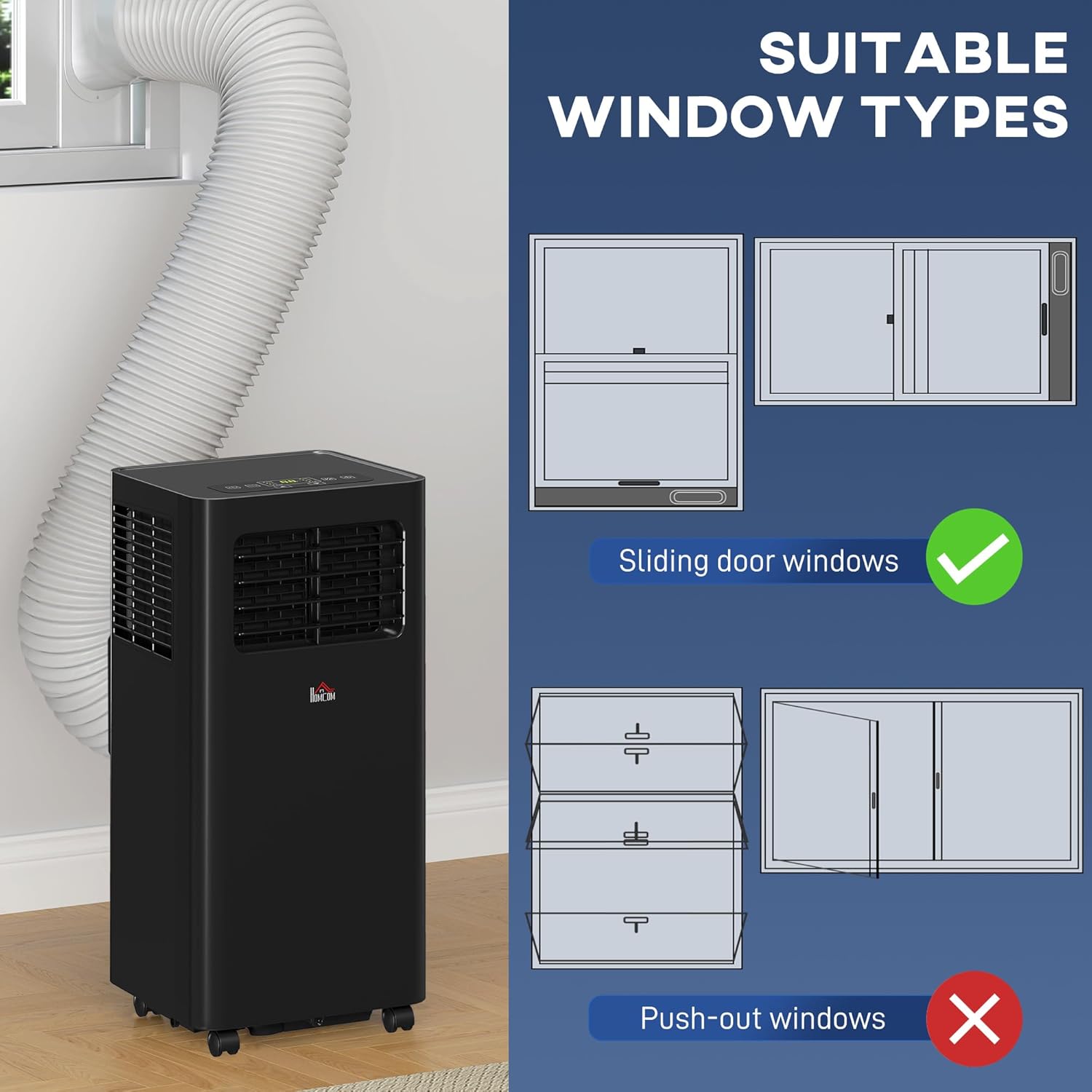 HOMCOM 10000 BTU Portable Air Conditioner for Rooms Up to 441 Sq. Ft., 3-in-1 AC Unit with Dehumidifier, Cooling Fan, Sleep, Remote, 24H Timer On/Off, Window Installation Kit, Black