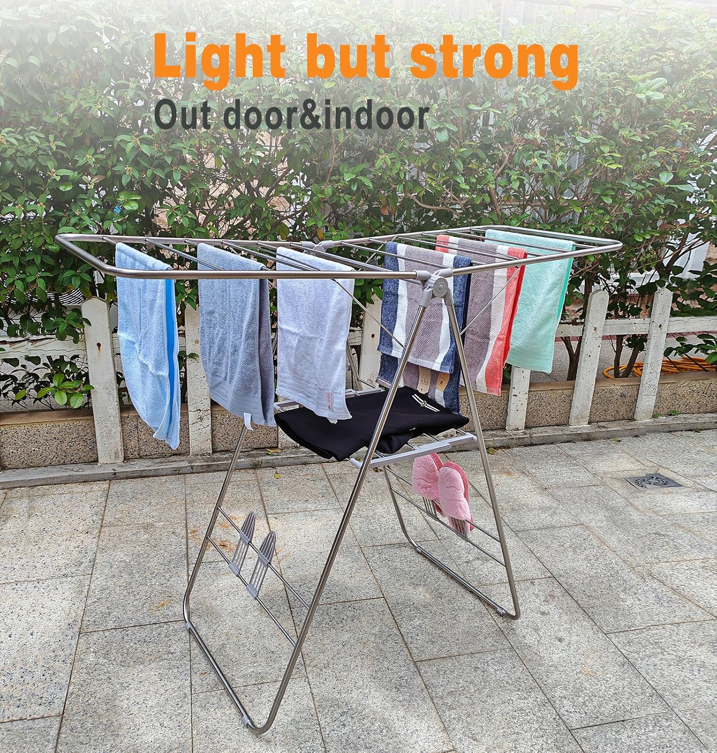 Clothes Drying Rack Foldable -Height Adjustable Laundry Drying Rack Large Space, Winged Laundry Rack with Sock Clips for Hanging Towels Clothes Dress Bedding Indoor Outdoor, Gray