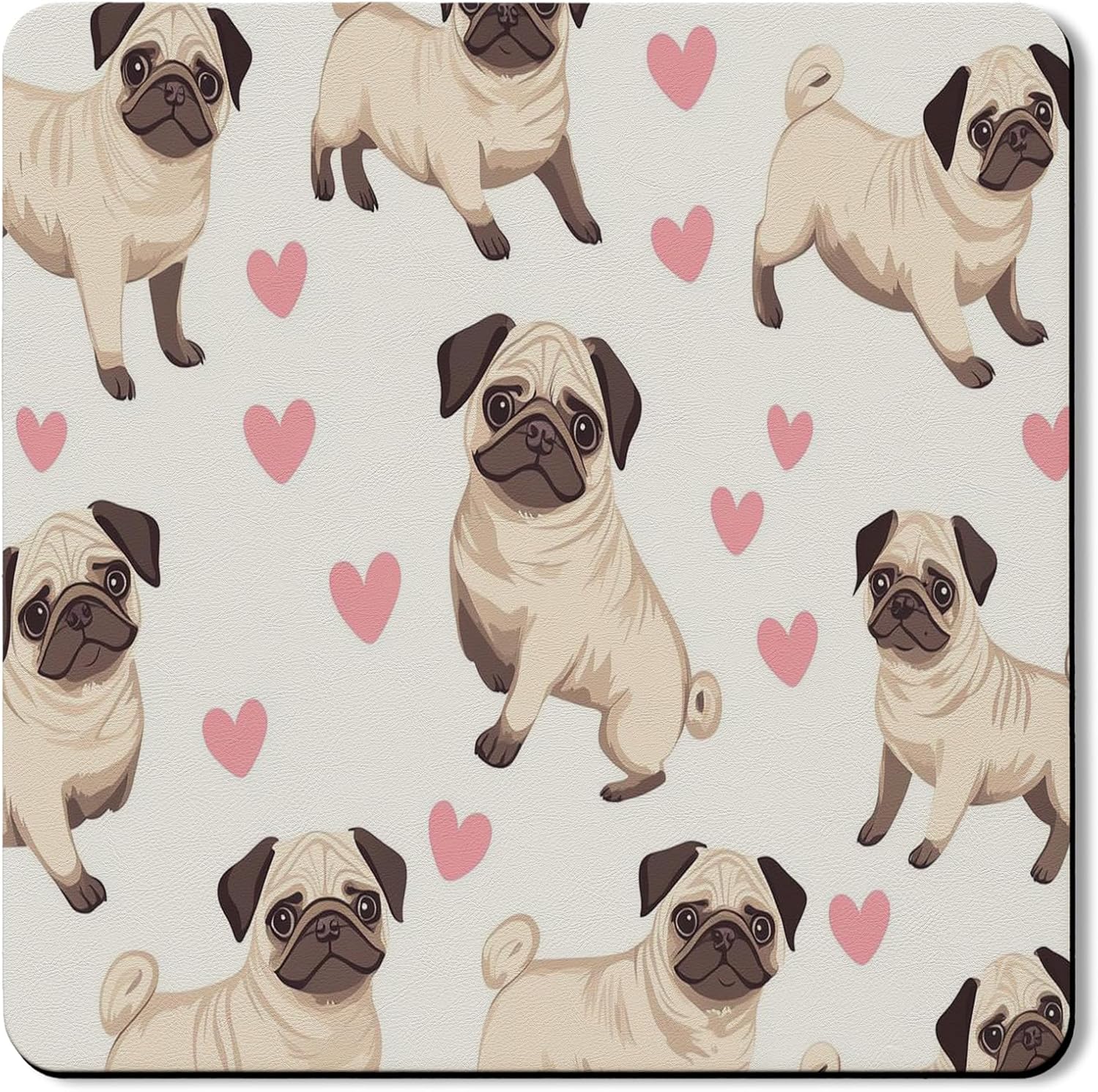 Pug Washer Dryer Top Protector Mat, Cute Pug Patterned Washing Machine Dust Cover, Adorable Dog Print Rubber Anti-slip Waterproof Washer And Dryer Mats for Laundry Room 24x24 Inch