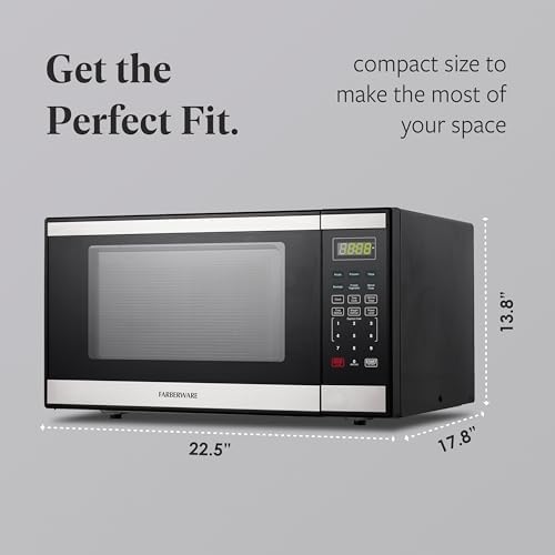 Farberware 1.3 Cu. Ft. Countertop Microwave Oven – 1000 Watts Power, Auto Cook Settings, Defrost, Easy Clean and Child Safety Lock - Stainless