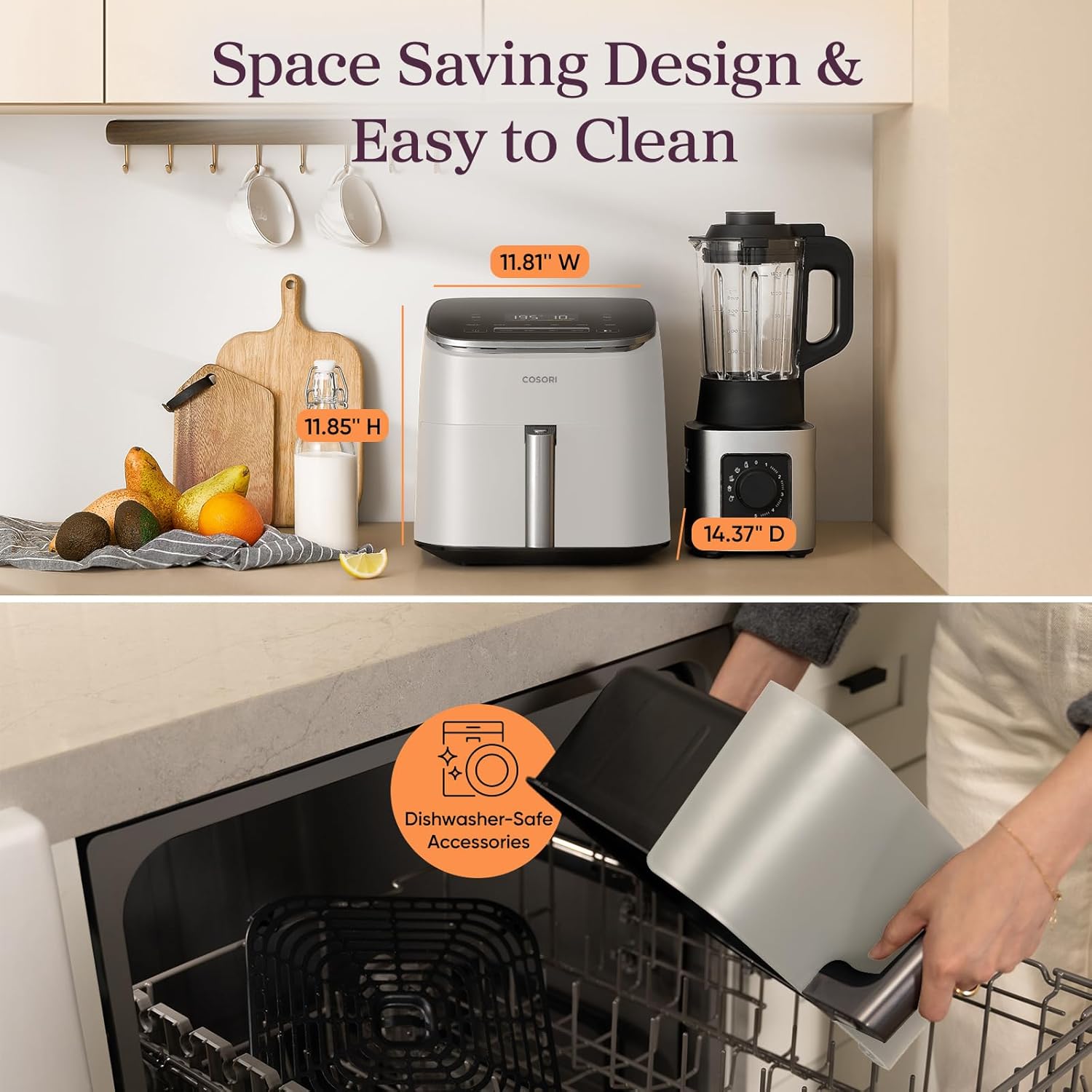 Cosori 9-in-1 TurboBlaze Air Fryer 6 Qt, Premium Ceramic Coating, 90°–450°F, Precise Heating for Even Results, Air Fry, Roast, Bake, Broil, Dry, Frozen, Proof, Reheat, Keep Warm, 120V, Light Gray