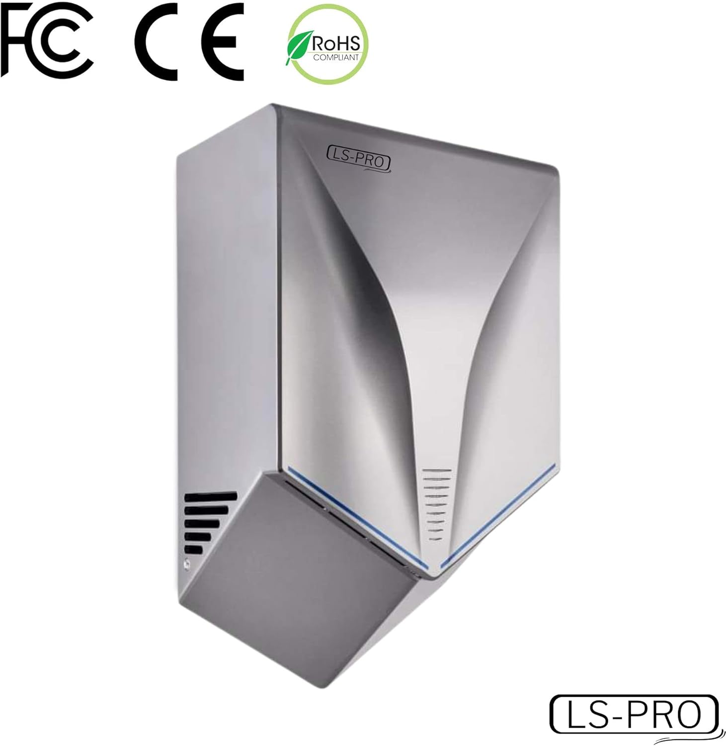 LS-PRO Automatic Hand Dryer for Commercial Bathrooms. High Speed Hot Air, Dry Hands in 7s. No Touch Operation with Infrared Sensor. Easy & Fast Installation. Low Noise 60 dB. 1 Year Warranty.