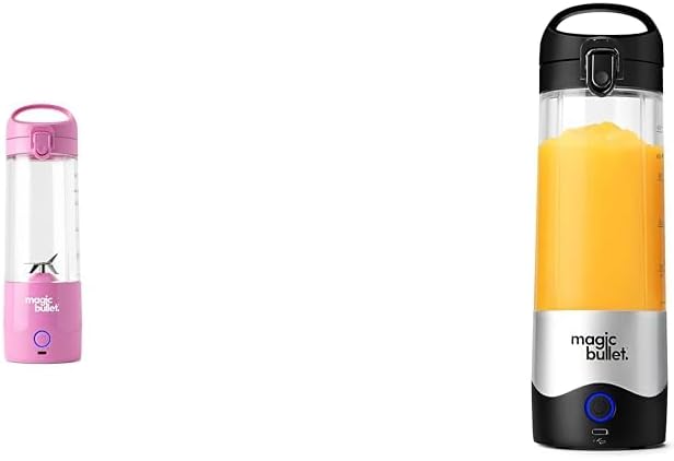 magic bullet Portable Blender MBPB50100FP Flamingo Pink and MBPB50100 Silver Bundle, 16 oz