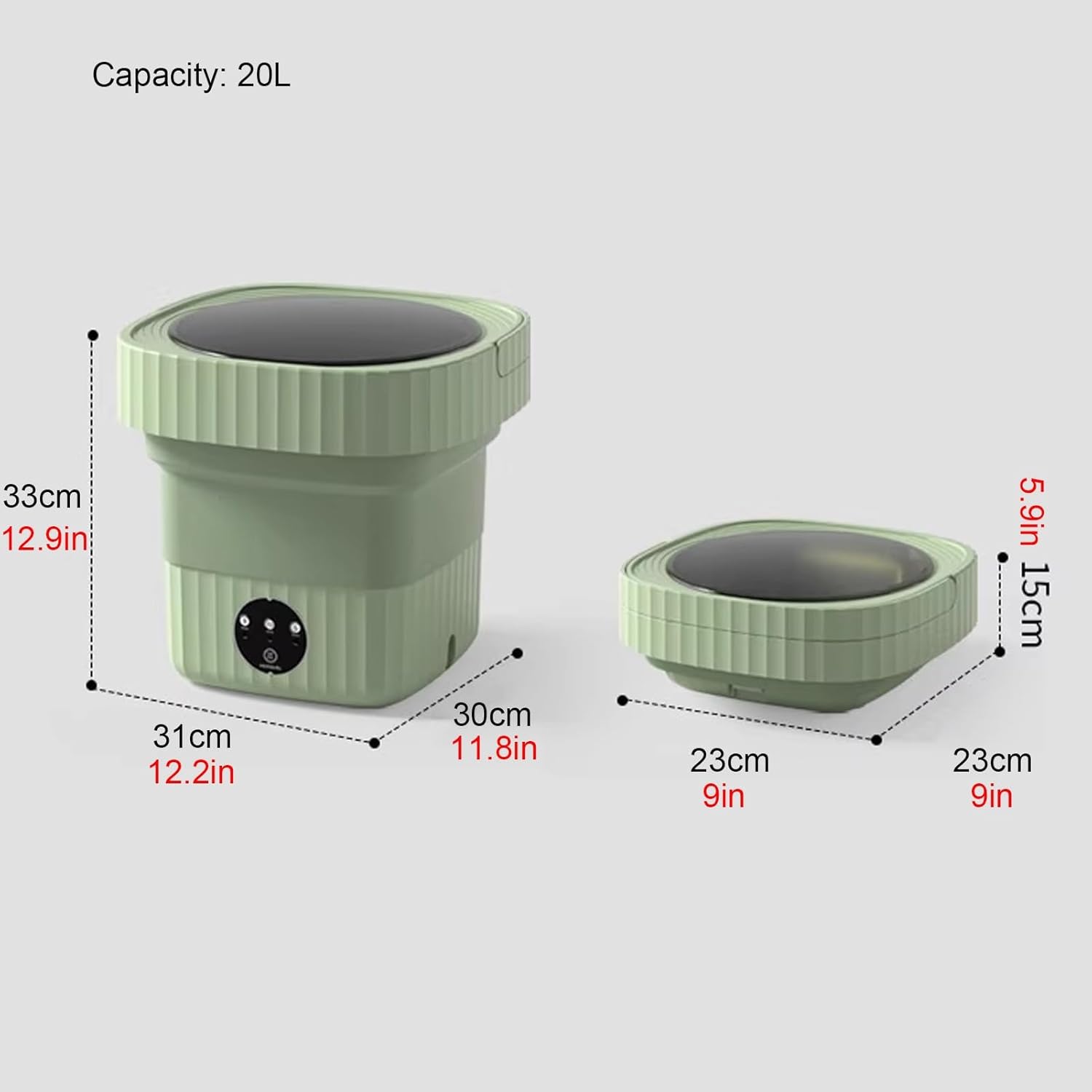 Portable Washing Machine, 2 In 1 Small Washing Machine, Foldable Collapsible Mini Washer and Spin Drying, Cleaning for Underwear, Baby Clothes, Sock, Small Delicates(Green,20L)