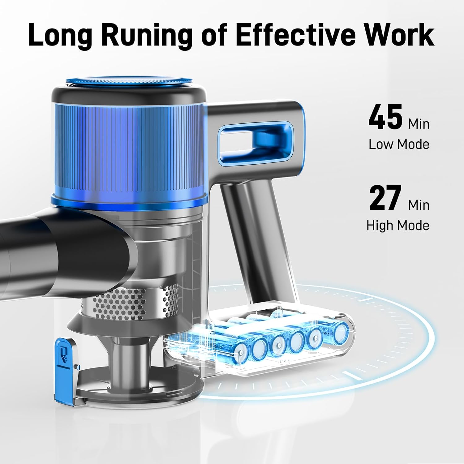 KIKETECH Cordless Vacuum Cleaner, Powerful Stick Vacuum with 45Mins Runtime, 8 in 1 Vacuum Cleaners,1.5 L Dust Cup, Rechargeable Vacuum Pet for Hair, Carpet, Hardfloor,Blue