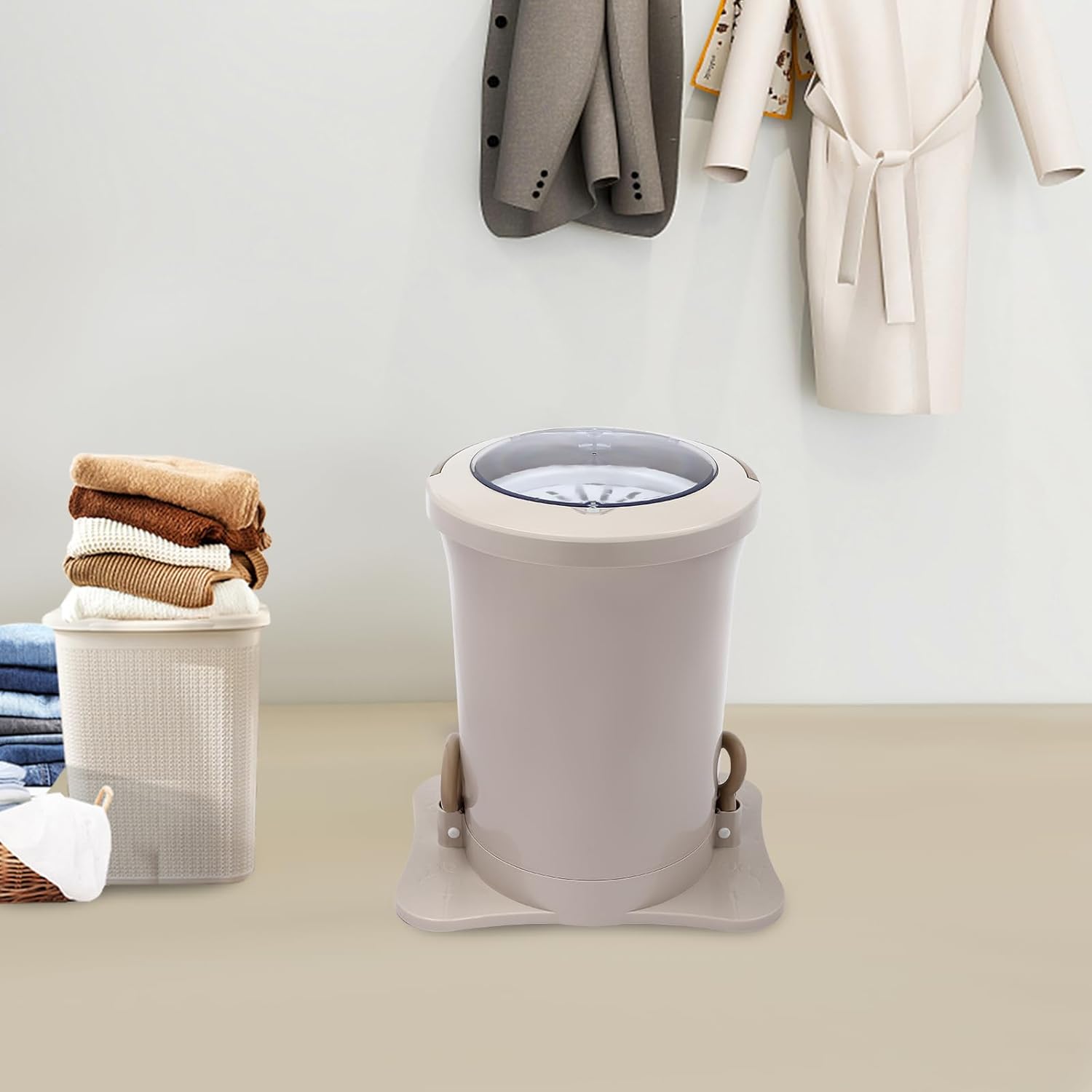 Manual Clothes Dryer Portable Mini Dryer 3.17Gal Foot Powered Washing Machine Portable Single Tub Dryer Machine Non electric Laundry Dryer for Camping, Apartment, Student Residence (Apricot Color)