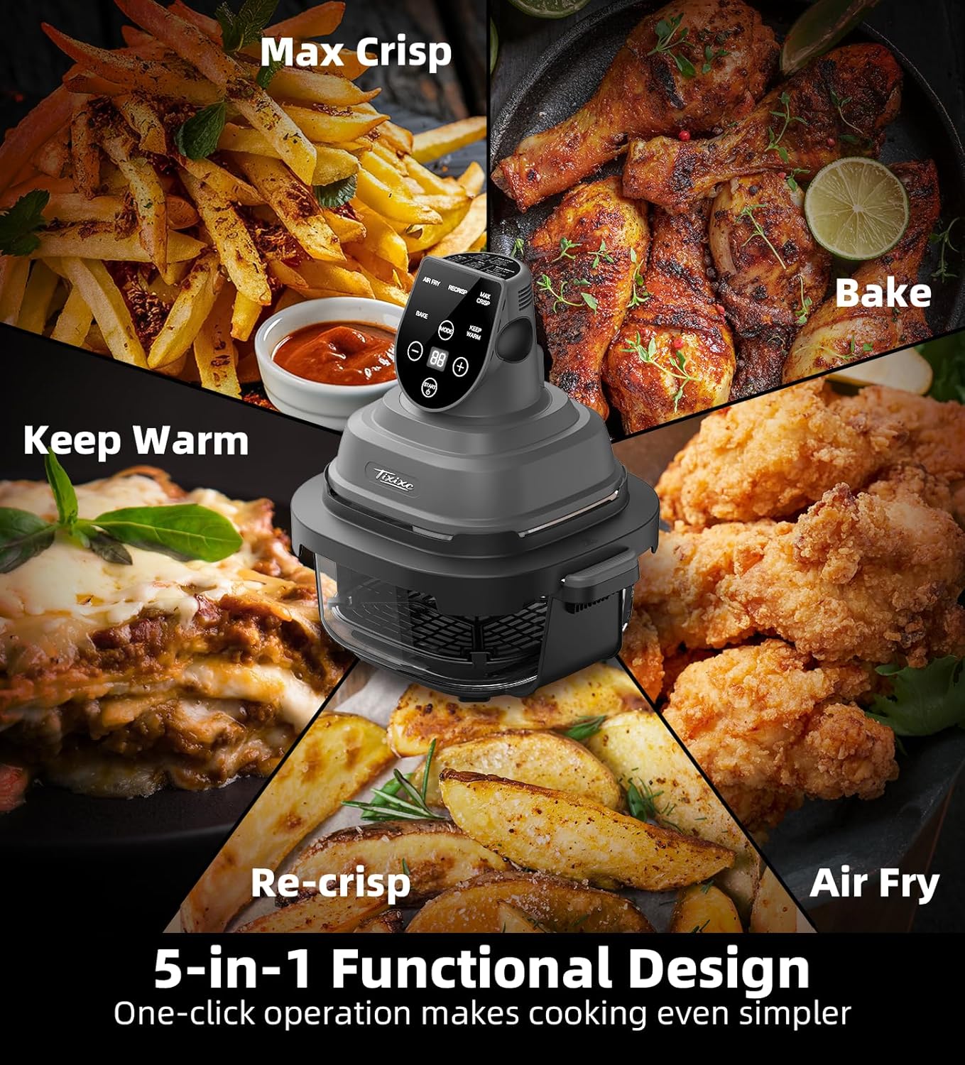 5-in-1 Portable Glass Air Fryer, 4QT & 6-Cup Glass Containers with Lids, Silicone Mat, 1500W Small Air Fryer, 90% Less Oil, Dishwasher/Freezer Safe for Single Servings, Family Meals