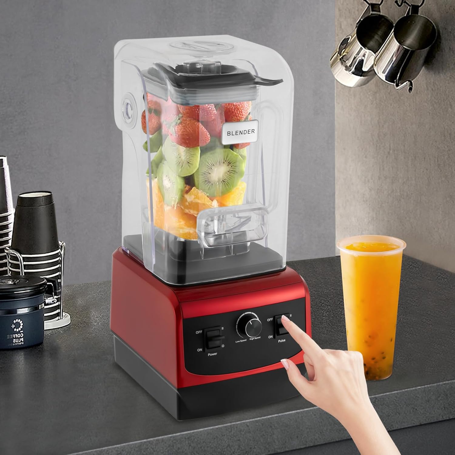 Commercial Mix Blender 74oz Capacity High Speed Smoothie Machine Professional Countertop Blender with Soundproof Cover for Crushing Ice Chopping Grinding Blending