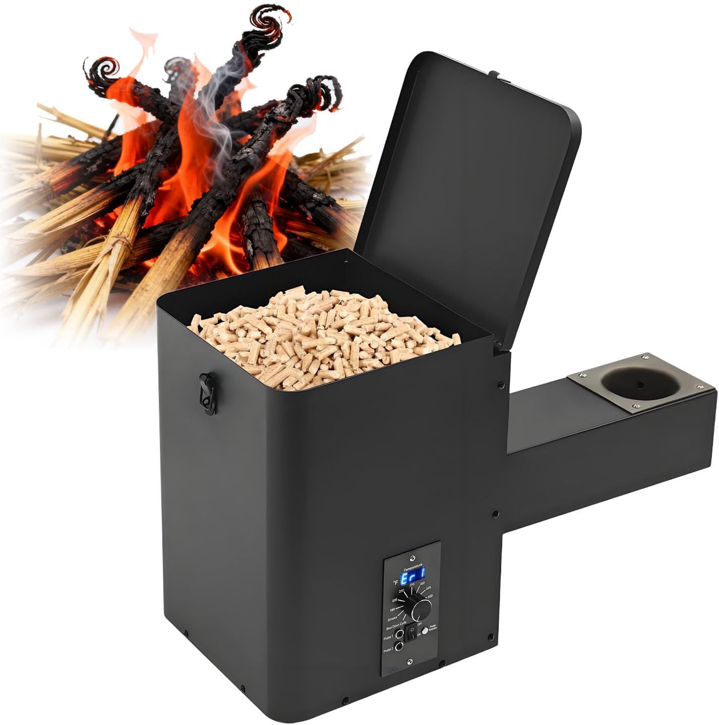 Auto-Ignition Pellet BBQ Smoker Digital Smoker Pellet,Vertical Pellet Hopper Assembly Kit,Knob Type,with Digital Temperature Controller, Digital Display for Grill