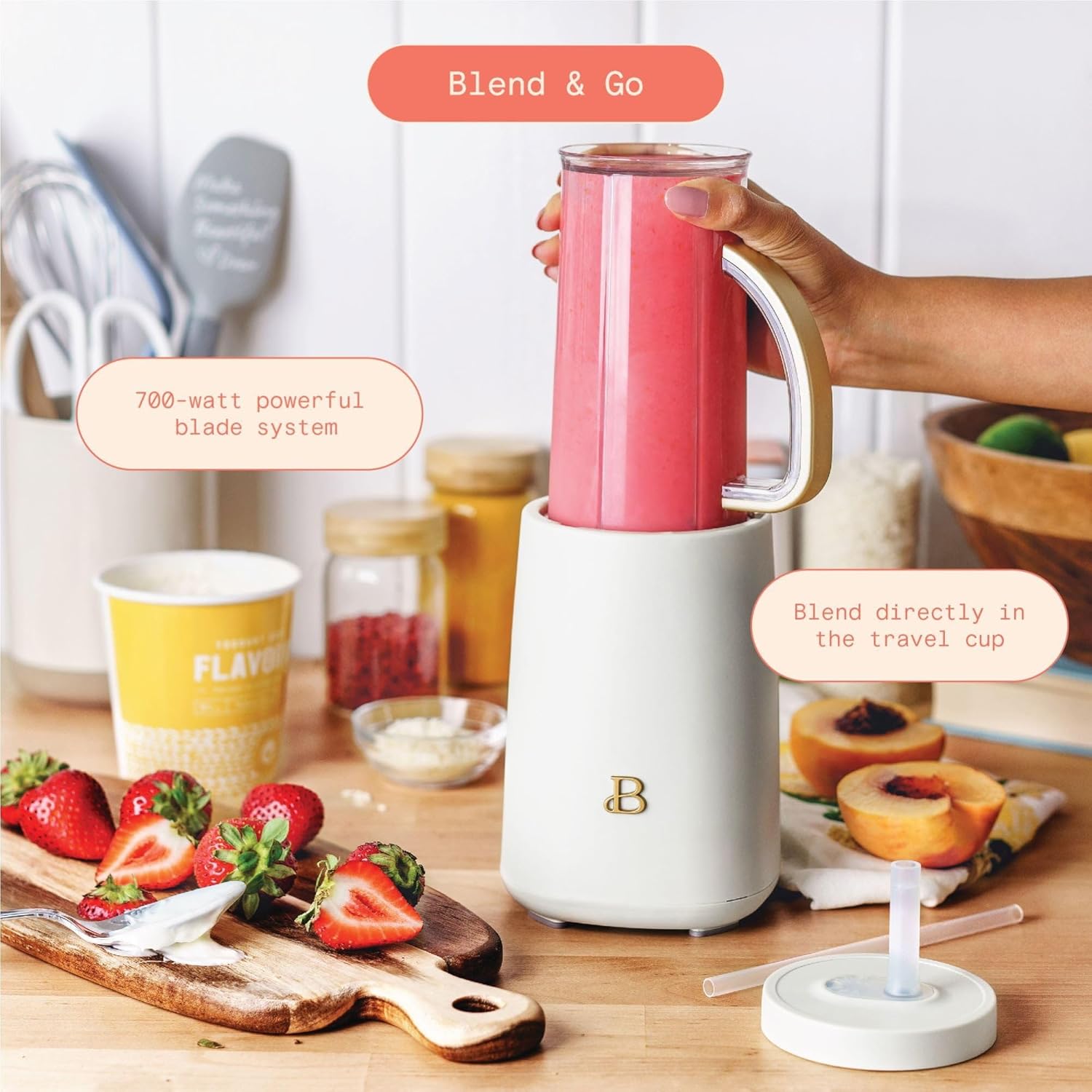 Beautiful Personal Blender Set with 12 Pieces, 240 W, White Icing by Drew Barrymore