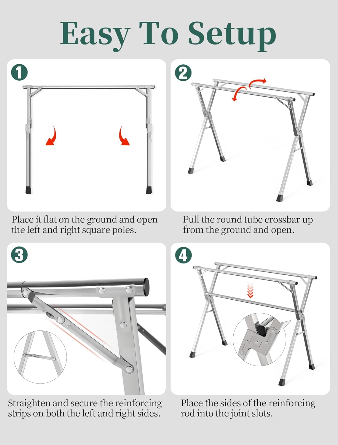 95 Inches Heavy - Duty Stainless Steel Folding Clothes Drying Rack Indoor Outdoor Anti-Rust 20 Windproof Hooks Portable & Foldable Laundry Rack (95'')