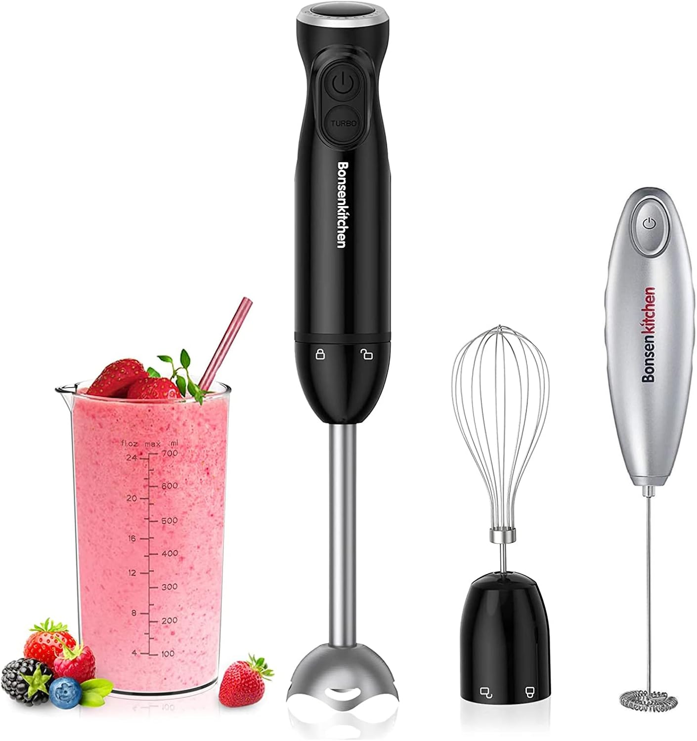 Bonsenkitchen Single Serve Iced Coffee Maker with 12-Speed Immersion Handheld Blender and Tritan Coffee Tumbler (Coffee Maker+Hand Blender)