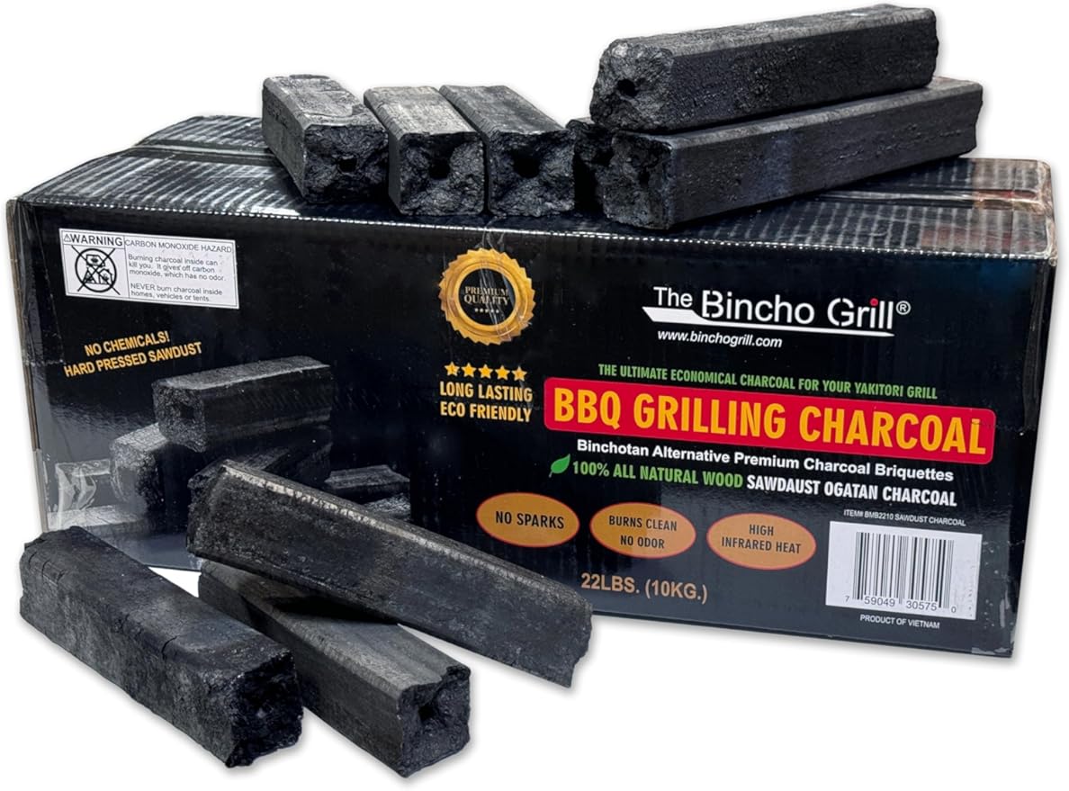 The Bincho Grill Binchotan Charcoal Alternative - Premium Ogatan Briquettes for Yakitori & Grilling – 100% Natural, High Heat, Long-Lasting, No Smoke – 22lbs