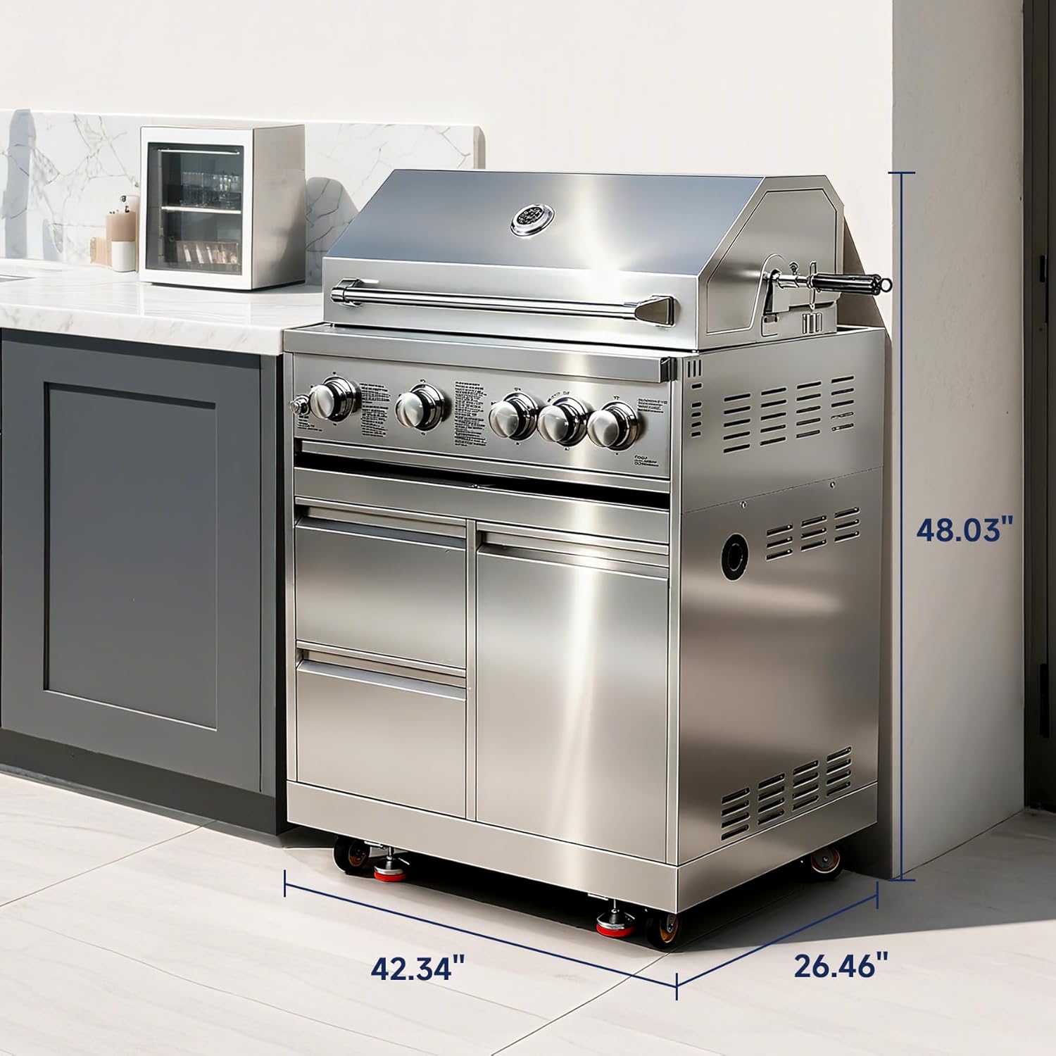 BODEGA Outdoor Kitchen Cabinets for Built-in BBQ Grill with 2 Drawers and Propane Tank Storage, Stainless Steel Outdoor Kitchen Drawer Suitable for 30 Inch Propane Grills.