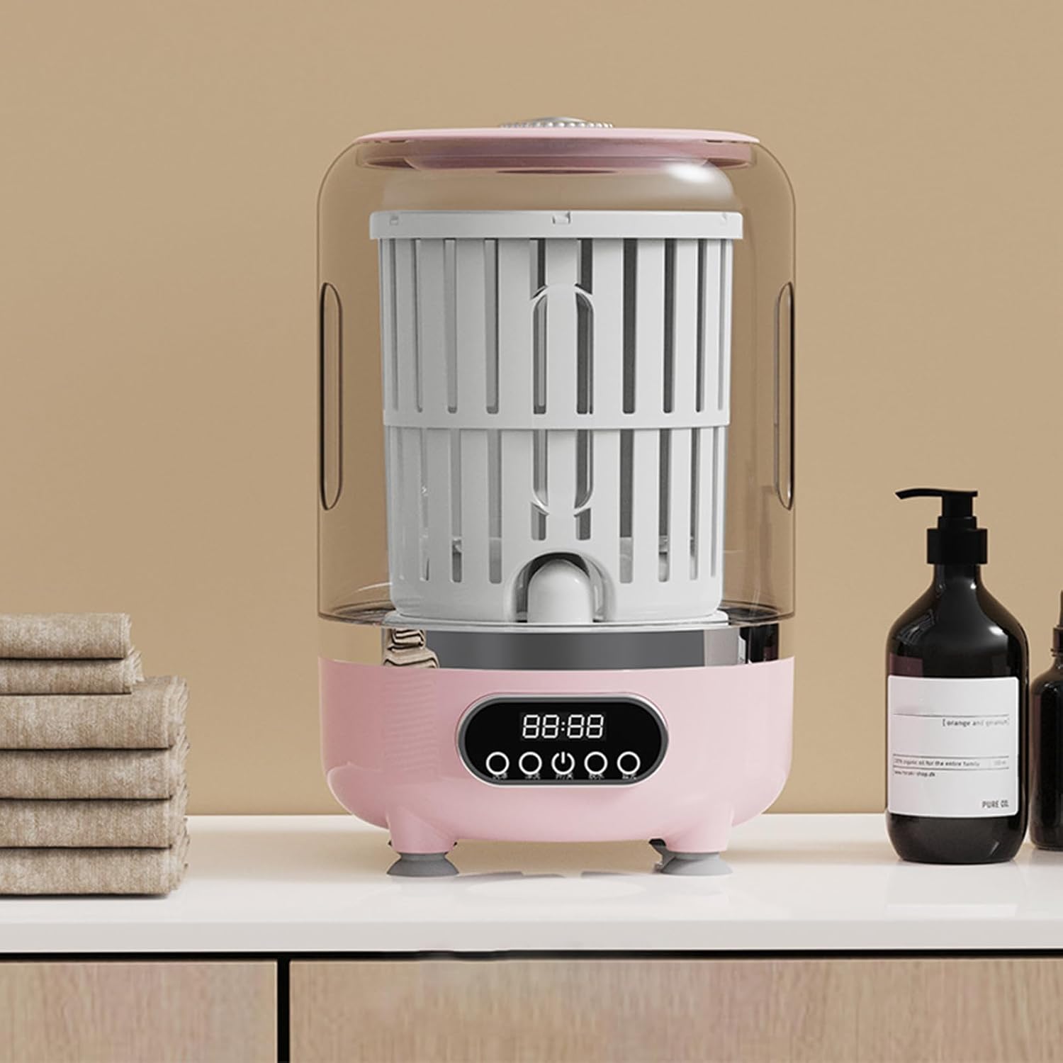 Portable Rechargeable Washing Machine 3L Cordless Mini Washer with Spin Basket 3000mAh Small Laundry Machine for Socks, Underwear, Bra Small Washer for Solo Living,Apartments,Hotels,Travel,Ca Pink 3L