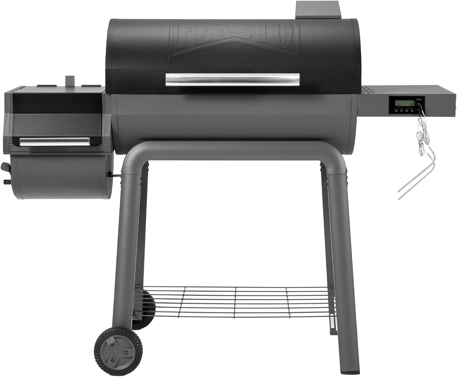30-Inch Heavy-Duty Charcoal Grill with Digital Temperature Control & 2 Meat Probes, Outdoor BBQ Grill with Offset Smoker, 832 Sq. In. Cooking Space for Backyard BBQ, Black & Grey