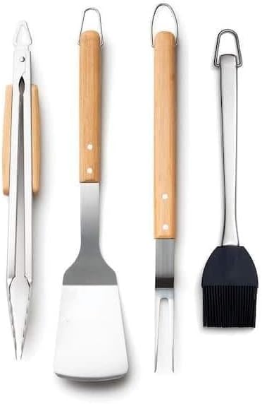For Stainless Steel Grill Cooking Accessory Tool Set, Spatula, Tongs, Grill Fork and Sauce Brush