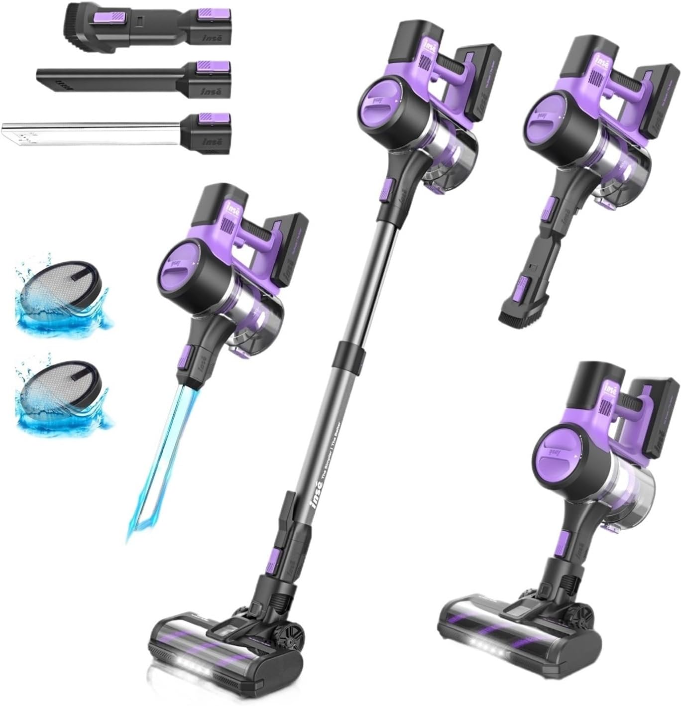 Compatible With INSE S10 Cordless Vacuum Cleaner, 45Kpa Powerful Suction, 6-in-1 Lightweight Stick Vacuum, Up To 50 Mins Runtime For Carpet, Hard Floor & Pet Hair(AU)