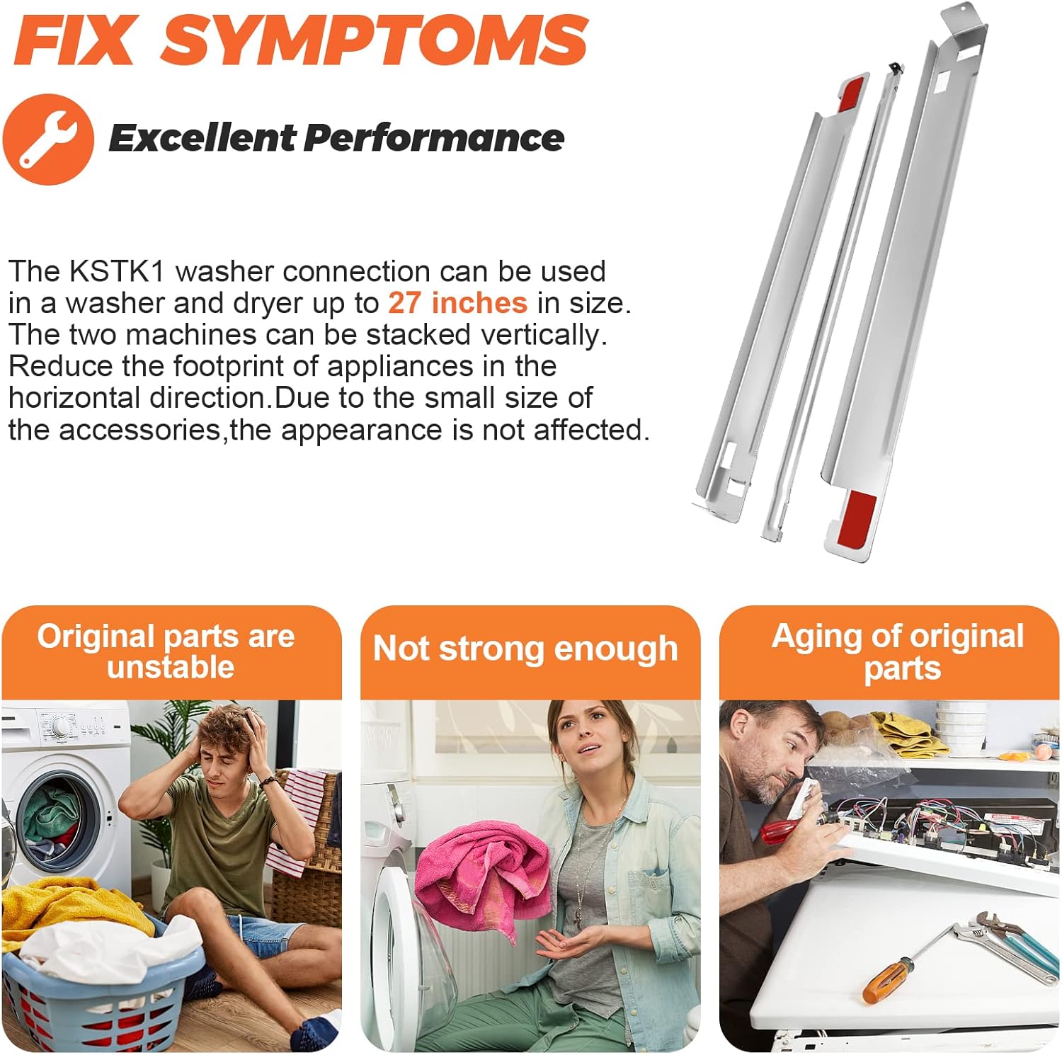 Beaquicy 6 Ft Washer Stainless Steel Hoses Braided Stainless Steel Water Supply Line & KSTK1 Washer Dryer Stacking Kit 27-inch for LG Laundry Washing Machine or Dryer