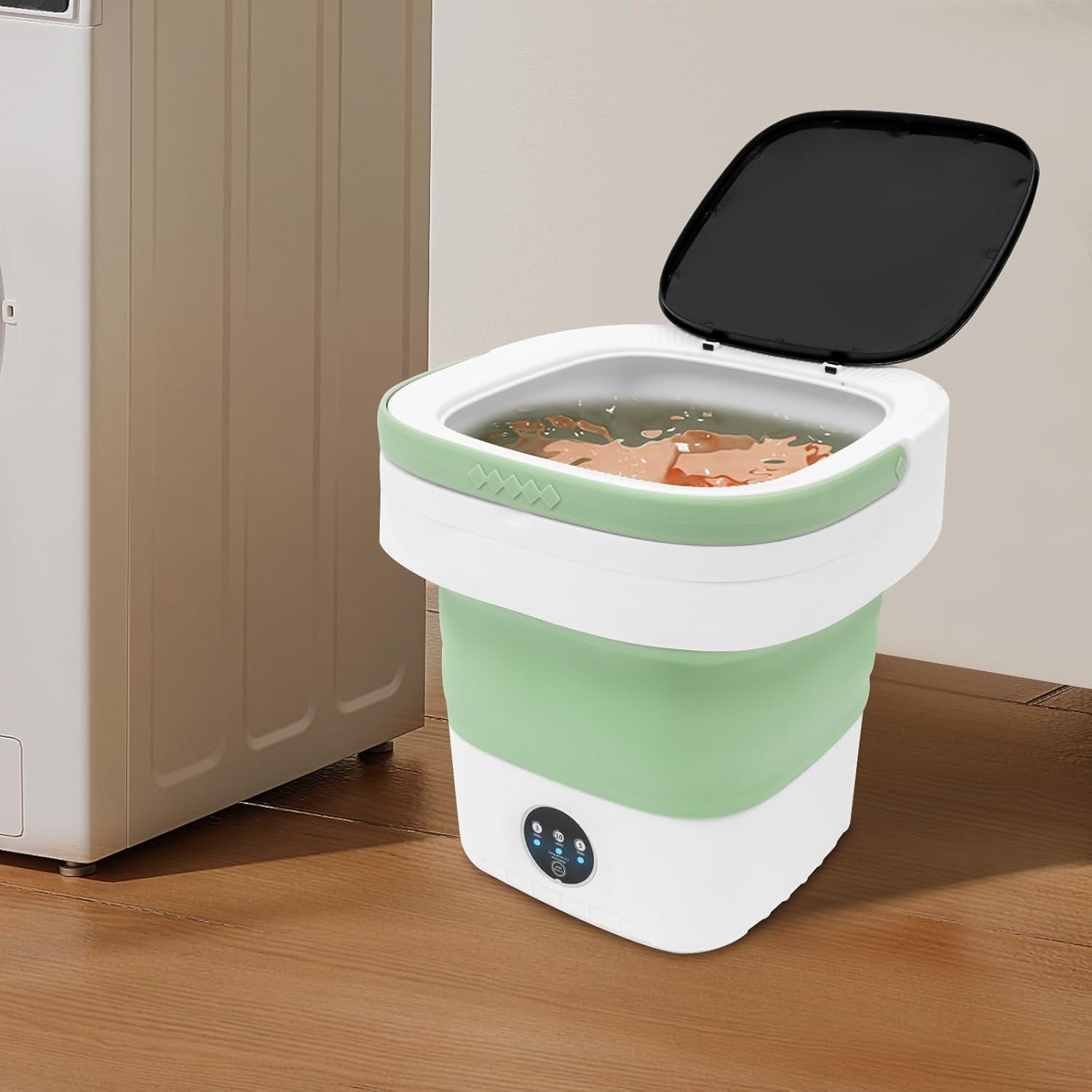 Mini Laundry Machine 12l, Foldable Laundry Machine, Portable Washing Machine, 3 Cleaning Modes Suitable for Baby Clothes, Underwear, and Socks, Ideal for Apartments, Hotels, Traveling (Green)