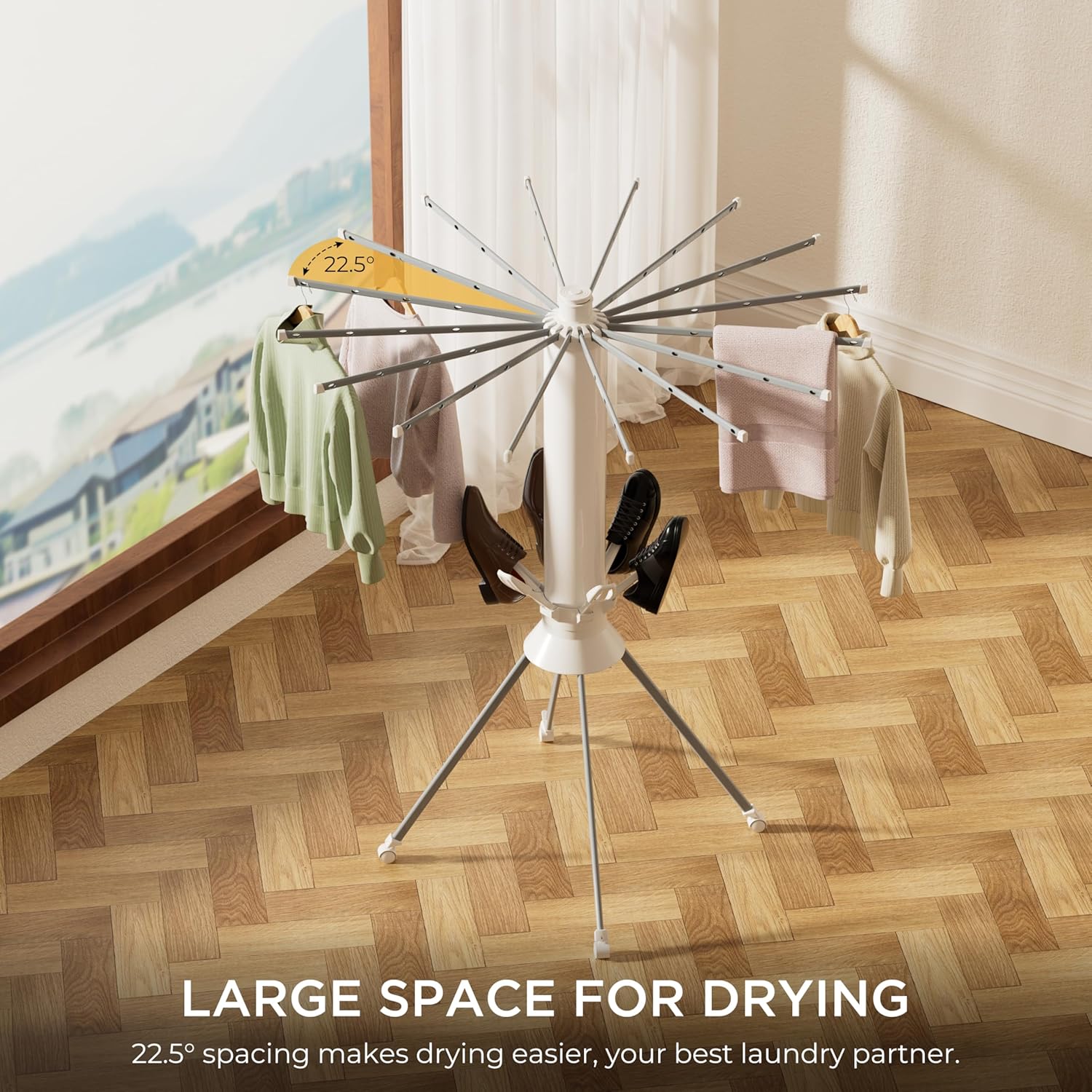 Clothes Drying Rack 4-Legged, Foldable Laundry Drying Racks with Anti-Slip Holes and 4 Pulleys, Shoe Dryer Rack, Outdoor Portable Drying Rack Clothing, Indoor Dry Rack for Clothes, Shoes, Towel