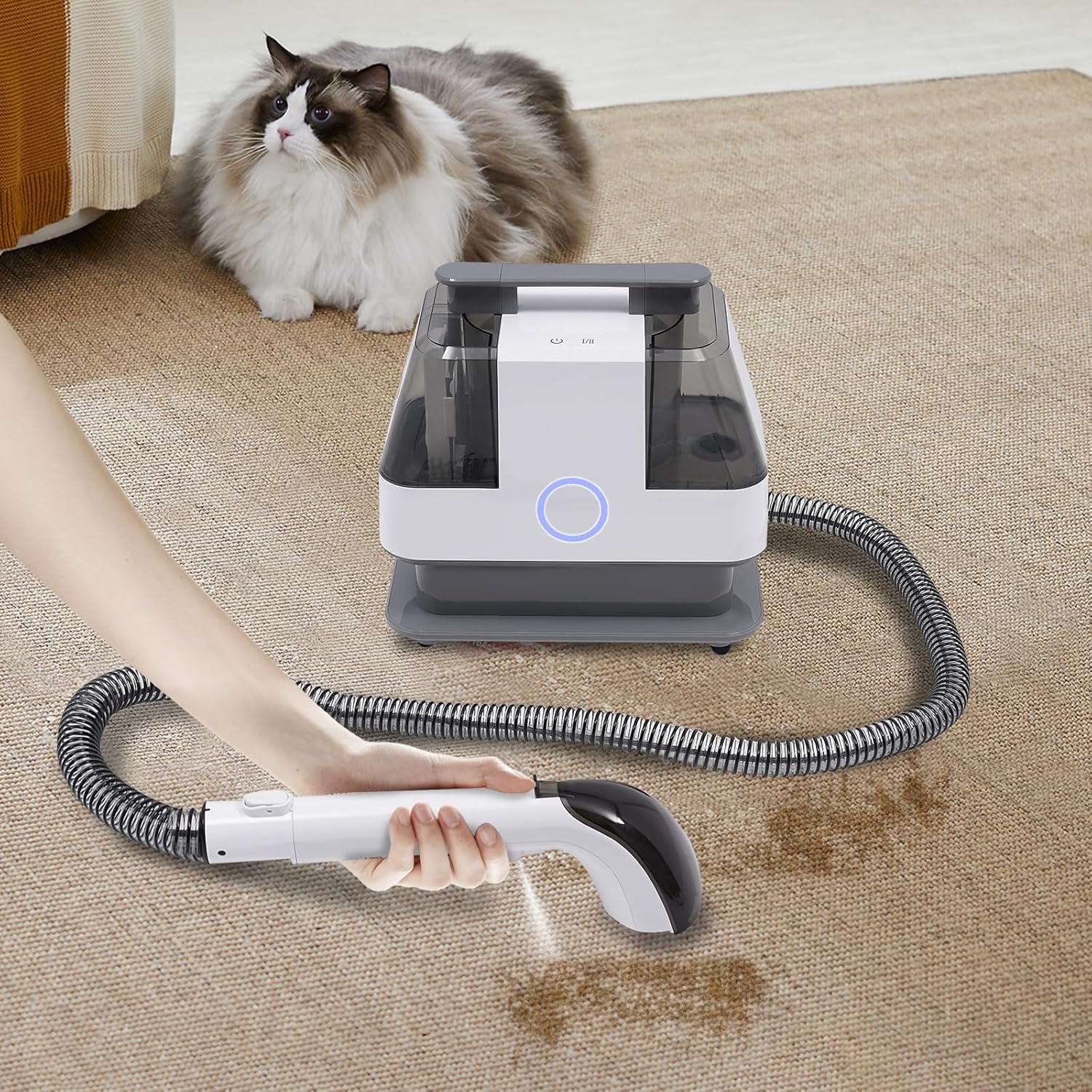Cleaner Machine 450W 1000rpm Brush Speed Portable Carpet Couch Deep Cleaner 15kpa suction power Handheld Rug Spot Cleaner Small Extractor Vacuum Handheld Carpet & Upholstery Cleaner Machine