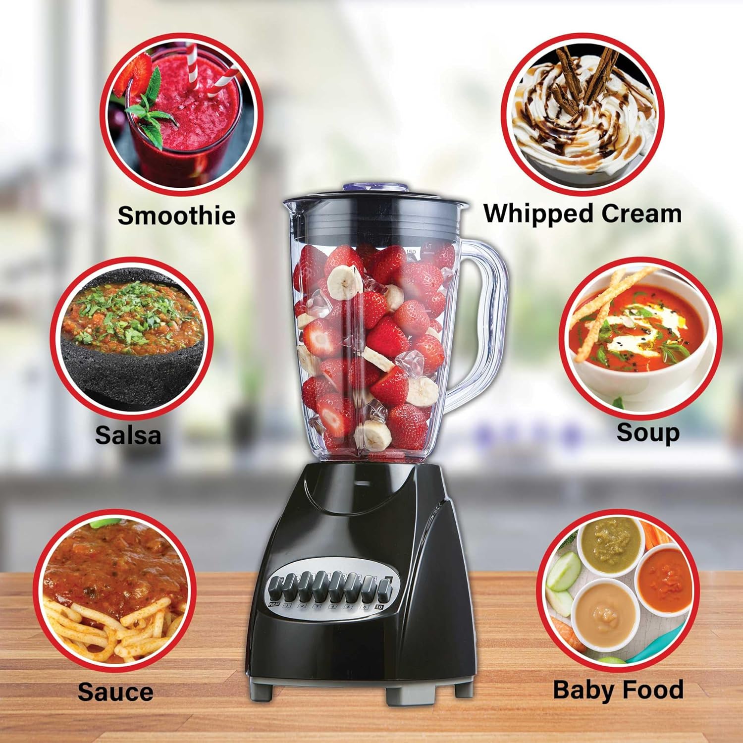 12-Speed Countertop Blender with Pulse Function – 50oz BPA-Free Jar, Stainless Steel Blades, Ice Crusher & Smoothie Maker, 350W Kitchen Blender (Black)