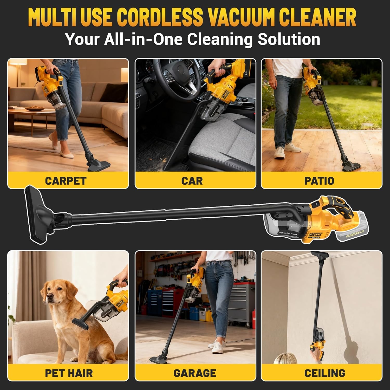Cordless Vacuum Cleaner for Dewalt 20V Battery (No Battery), 35kPa Strong Suction 65CFM, Brushless Handheld Vaccum Kit with 4-Nozzle Portable Design, 4 Washable HEPA Filters (Tool Only)