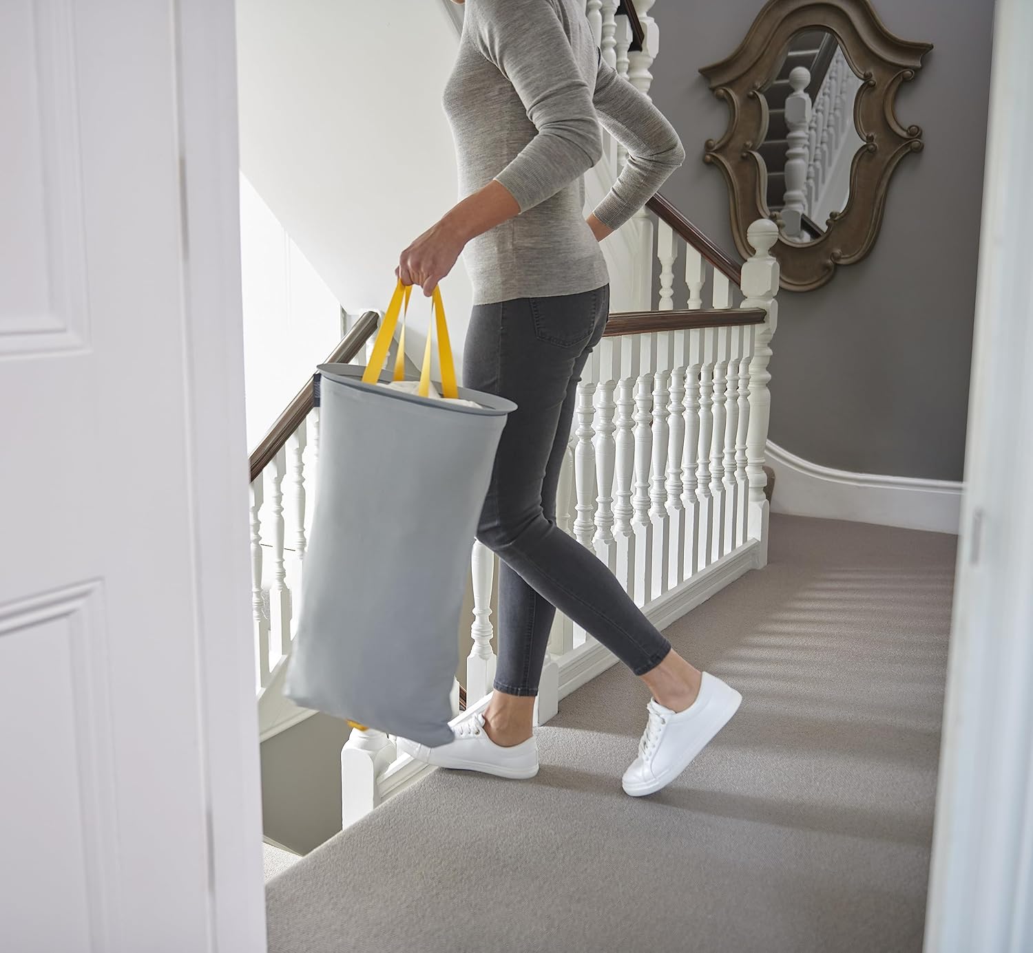 Joseph Joseph Laundry 2 piece set - Hold-All 35L/9.2 Gallon collapsible Washing Basket and Tota 60L/15.8 Laundry Separation Hamper with 2 removeable bags - Gray