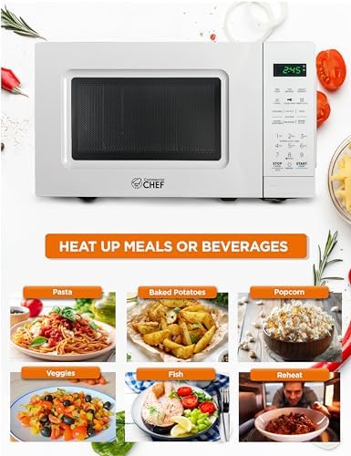 COMMERCIAL CHEF 0.7 Cu Ft Microwave with 10 Power Levels, 700W Microwave with Digital Display, Countertop Microwave with Child Safety Door Lock, Programmable with Push Button, White