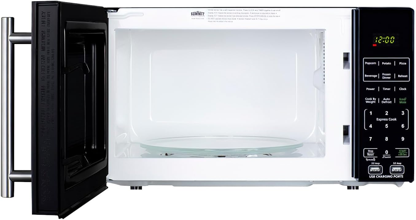 Summit 18” Microwave, 0.7 cu.ft., Compact with USB Ports and Allocator, Black- SM903BSA1
